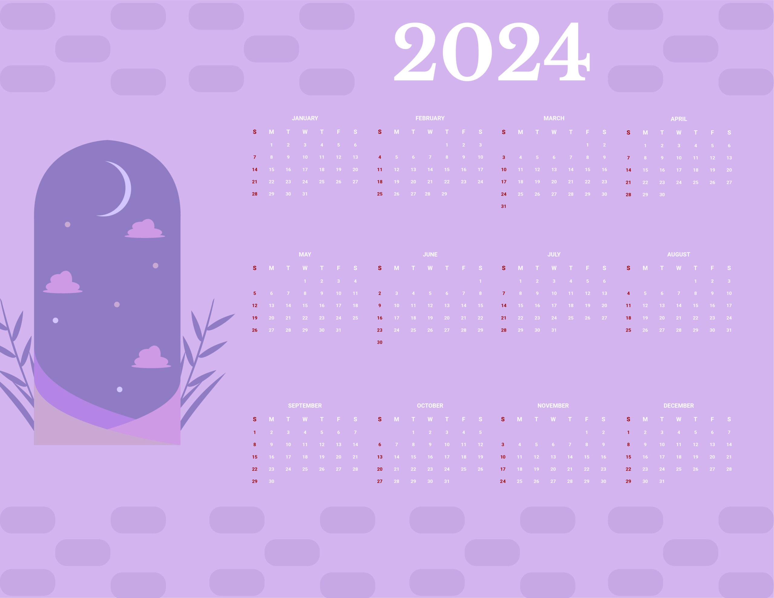 Free Pretty Year 2024 Calendar - Word, Google Docs, Illustrator for Printable Google Calendar 2024