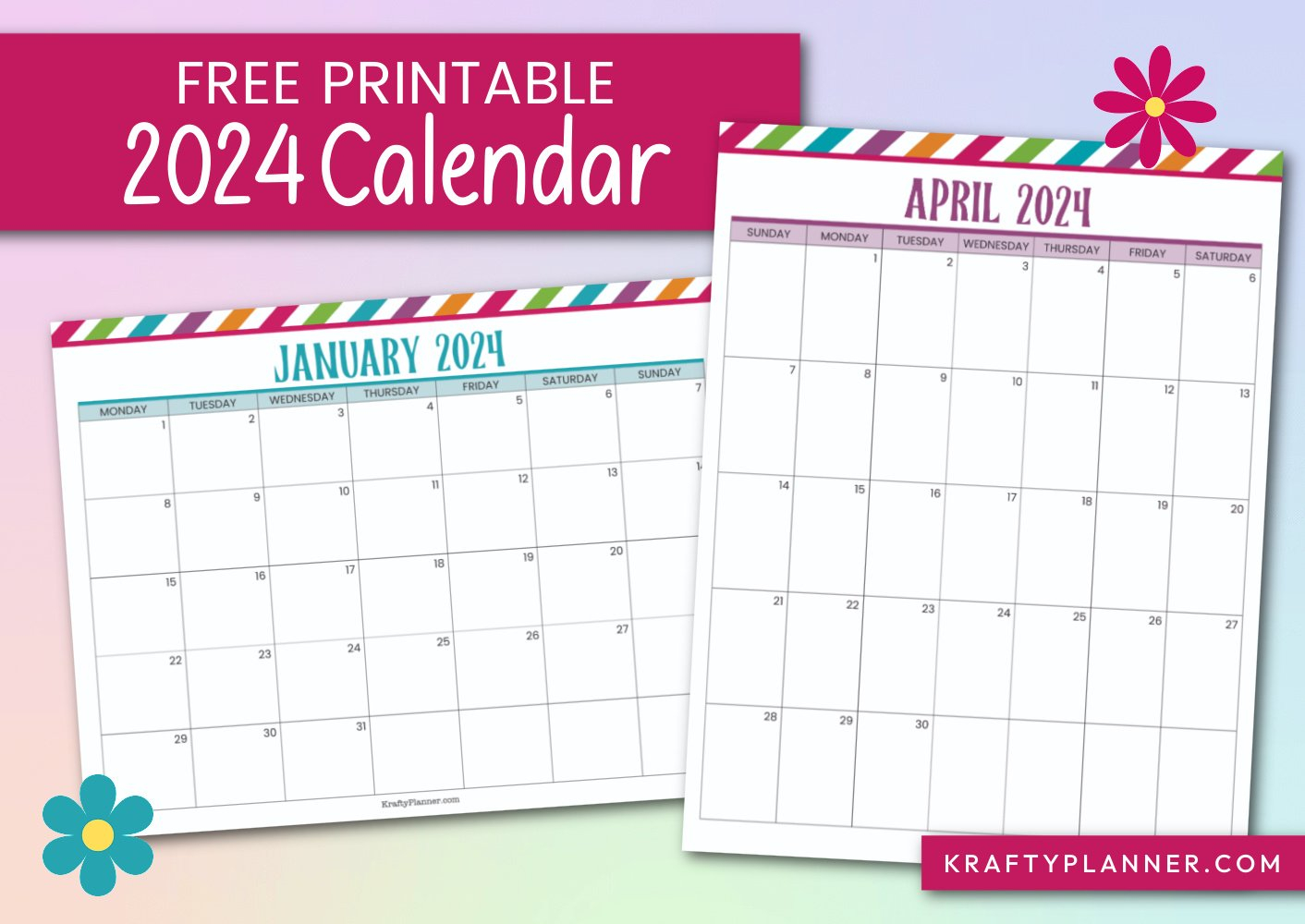 Free Printable 2024 Calendar — Krafty Planner for Fun Printable Calendar 2024