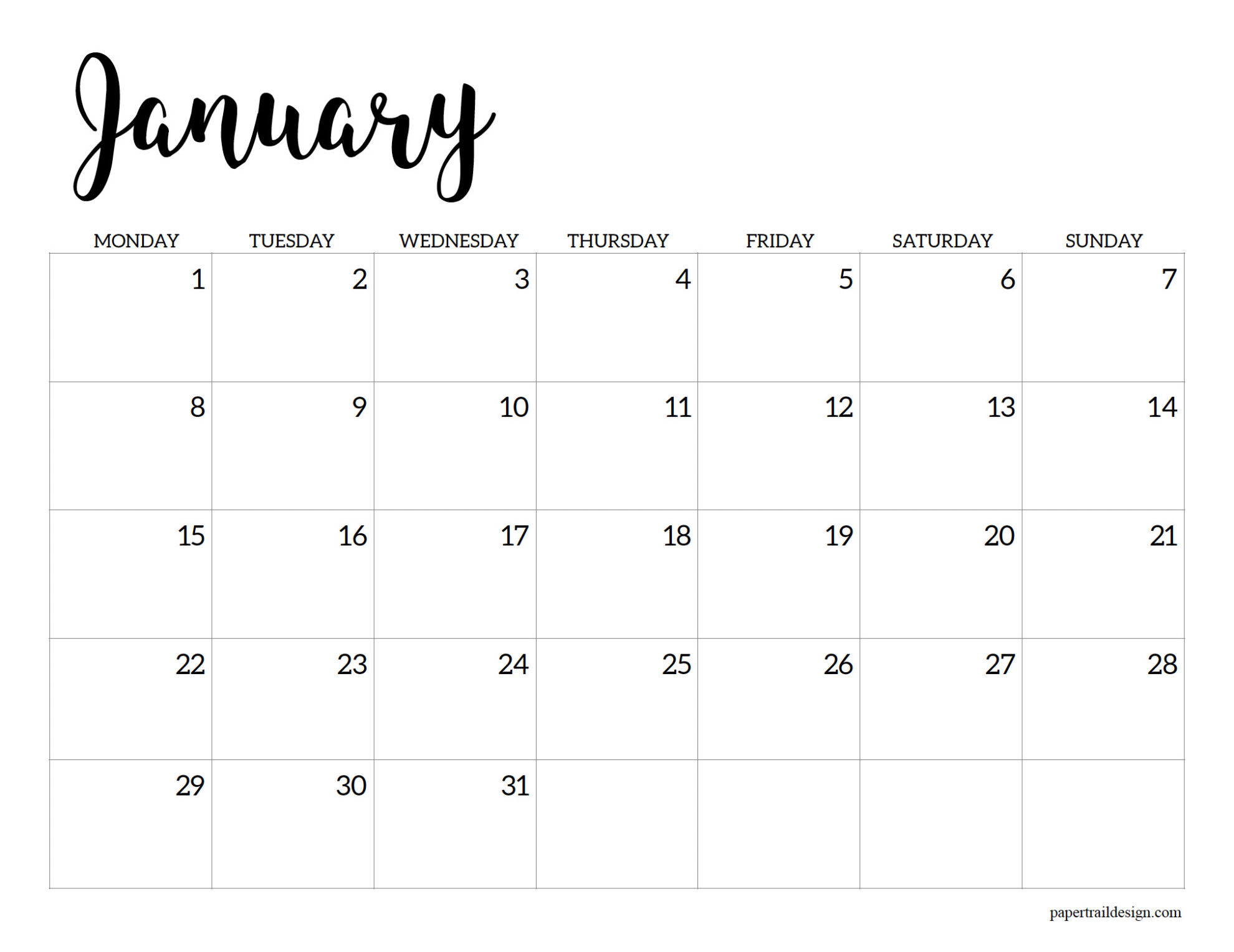 Free Printable 2024 Calendar – Monday Start - Paper Trail Design for 2024 Calendar Monday Start Printable