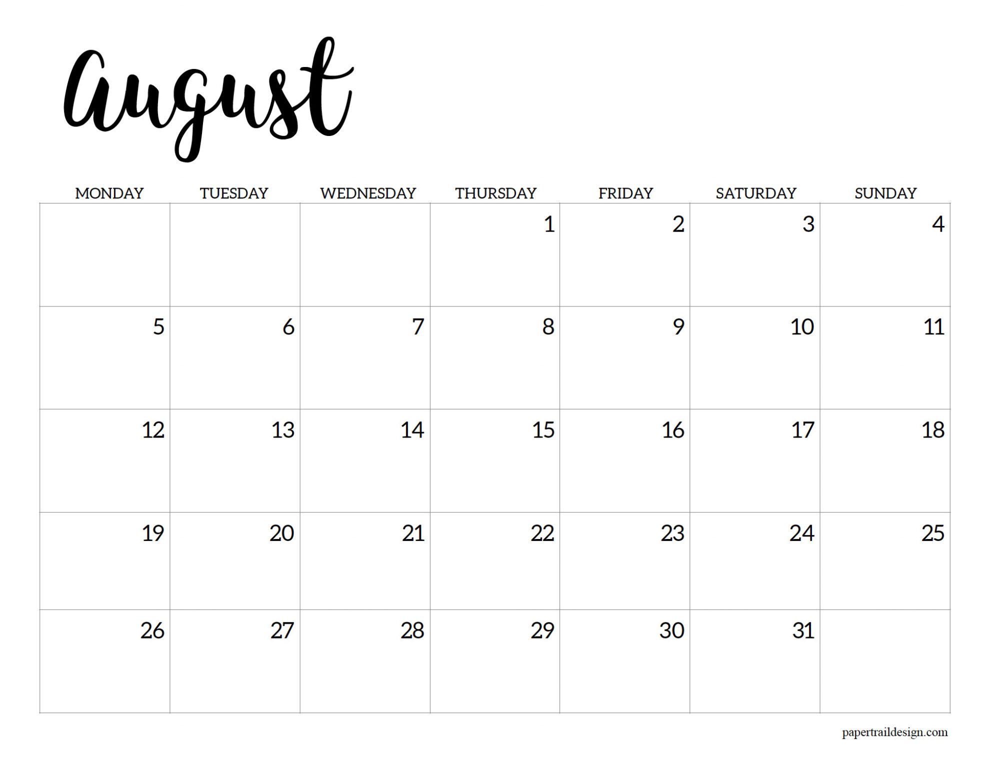 Free Printable 2024 Calendar – Monday Start - Paper Trail Design for Printable 2024 Calendar Starting Monday