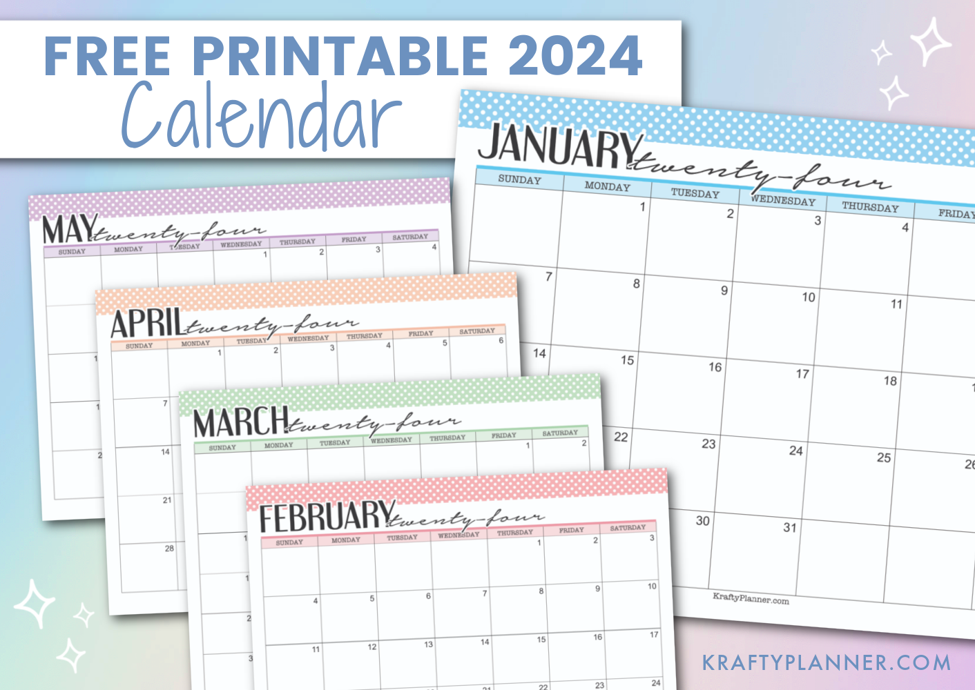 Free Printable 2024 Calendars (Color) — Krafty Planner for 2024 Calendar Printable Color