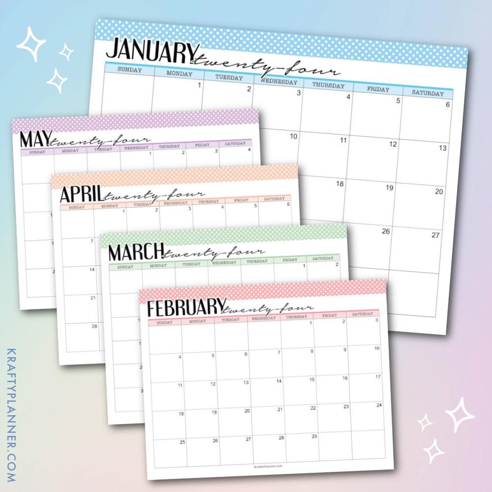 Free Printable 2024 Calendars (Color) — Krafty Planner for Free Printable Coloring Calendar 2024