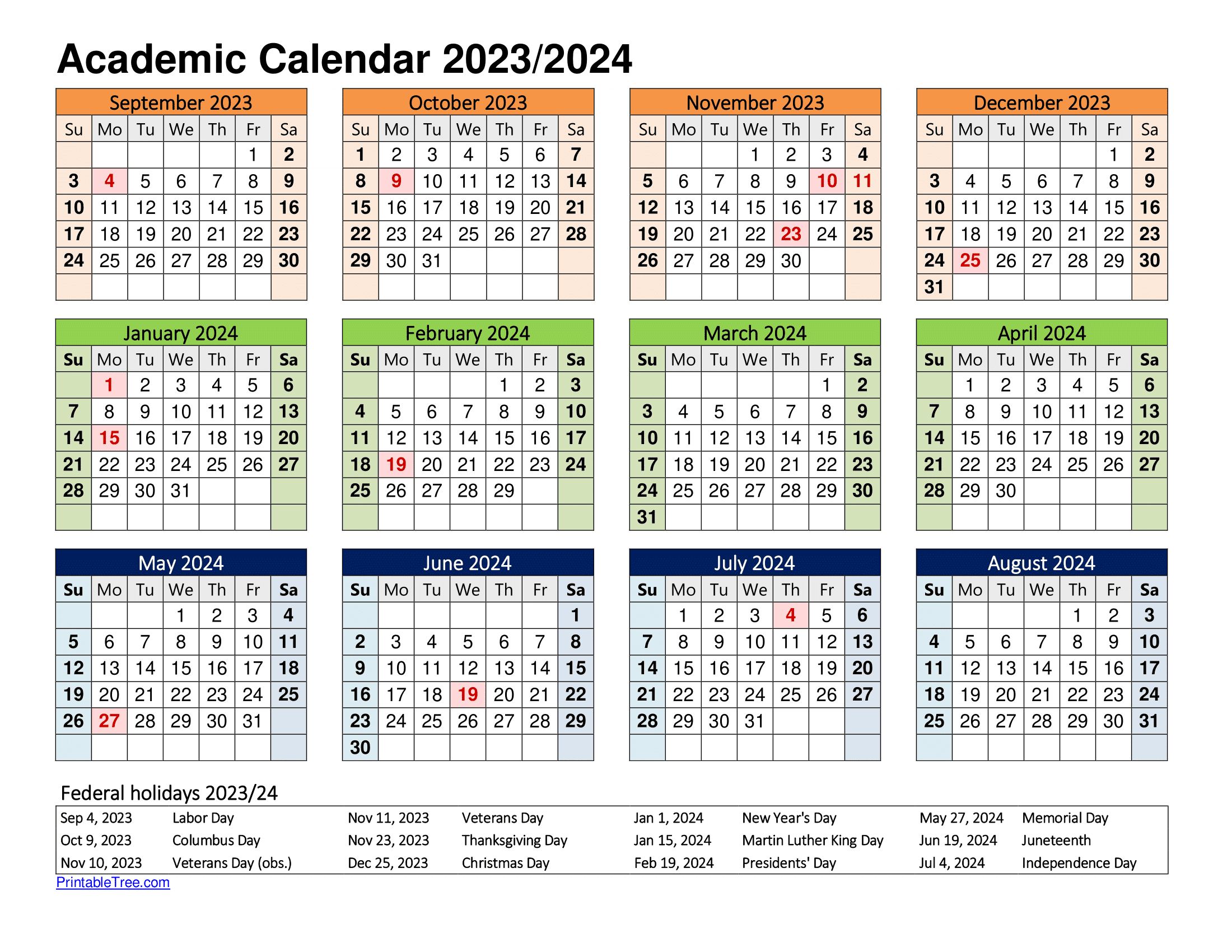 Free Printable Academic Calendar 2023 To 2024 Templates for 2023 And 2024 Academic Calendar Printable