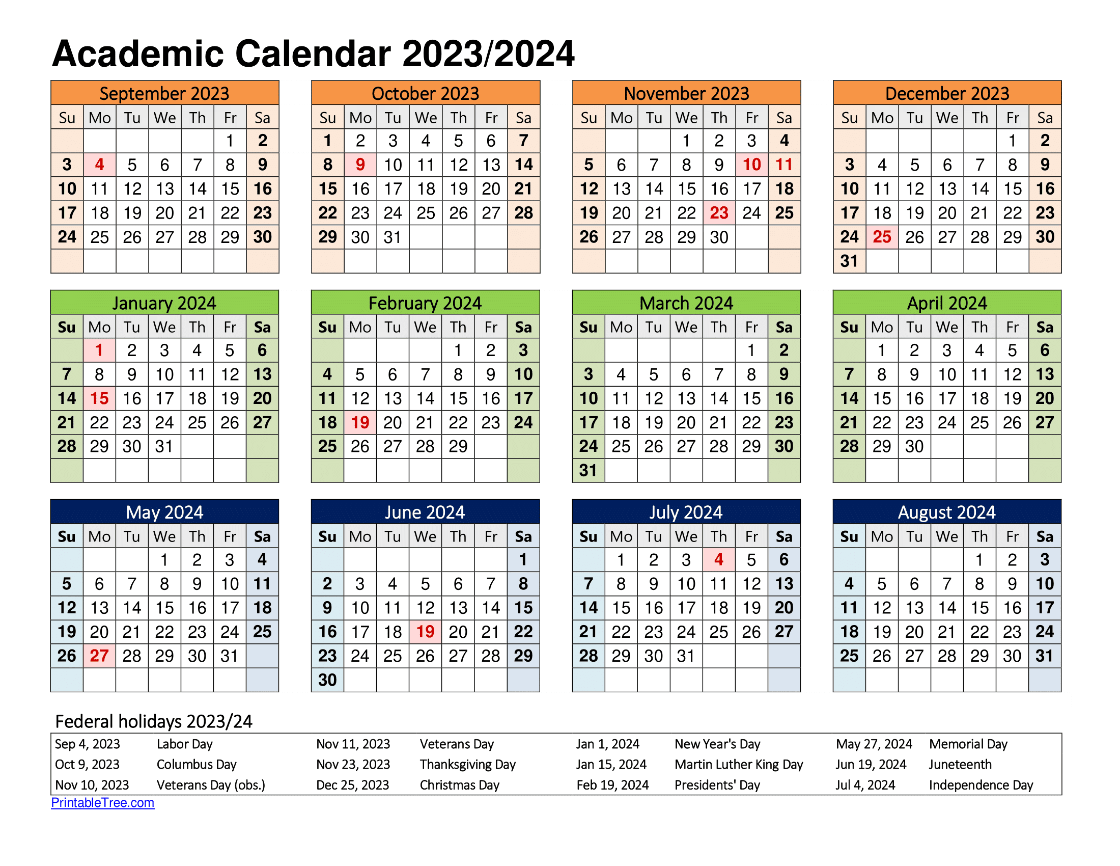 Free Printable Academic Calendar 2023 To 2024 Templates for 2024 And 2024 School Calendar Printable