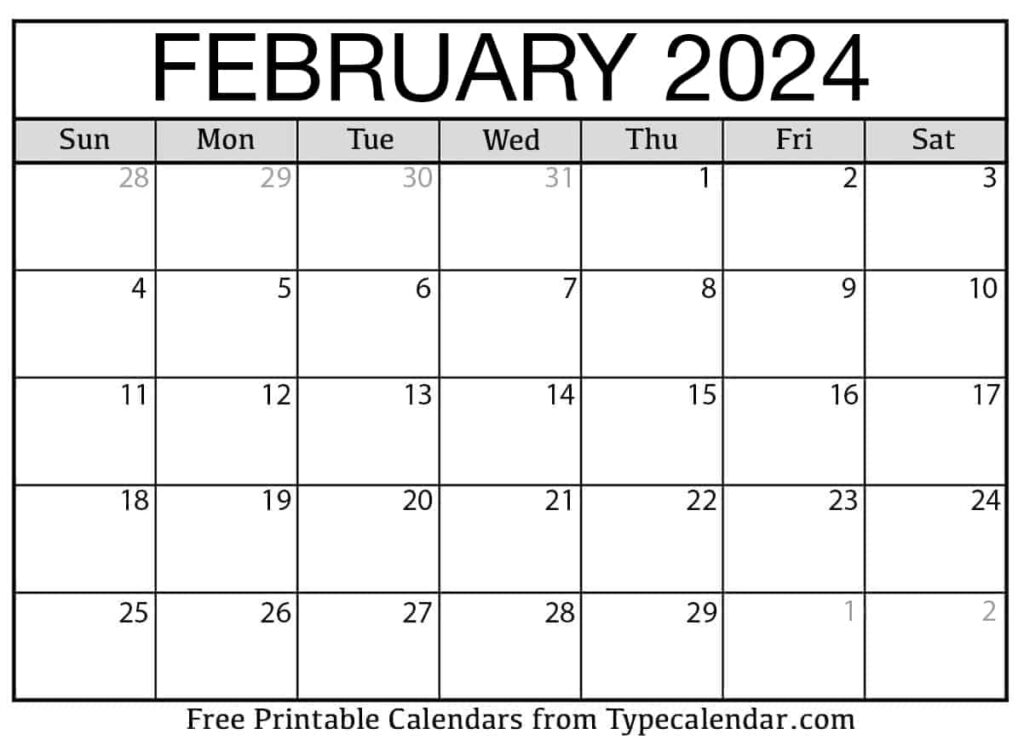 Printable Febuary 2024 Calendar FREE Printable