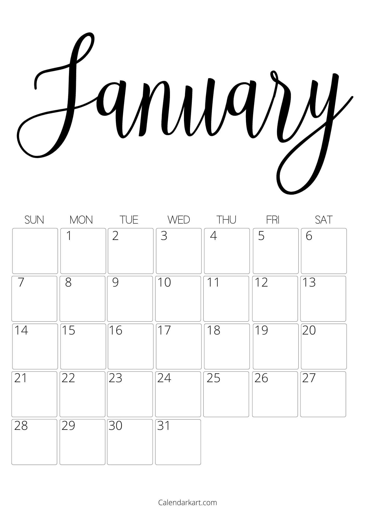 Free Printable January 2024 Calendars - Calendarkart for January 2024 Calendar Printable Cute