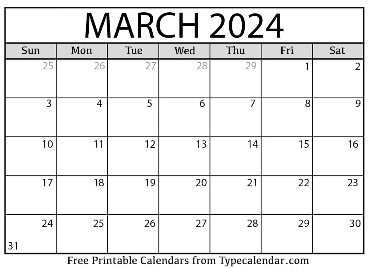 Free Printable March 2024 Calendars - Download for Blank Calendar Template March 2024 Printable