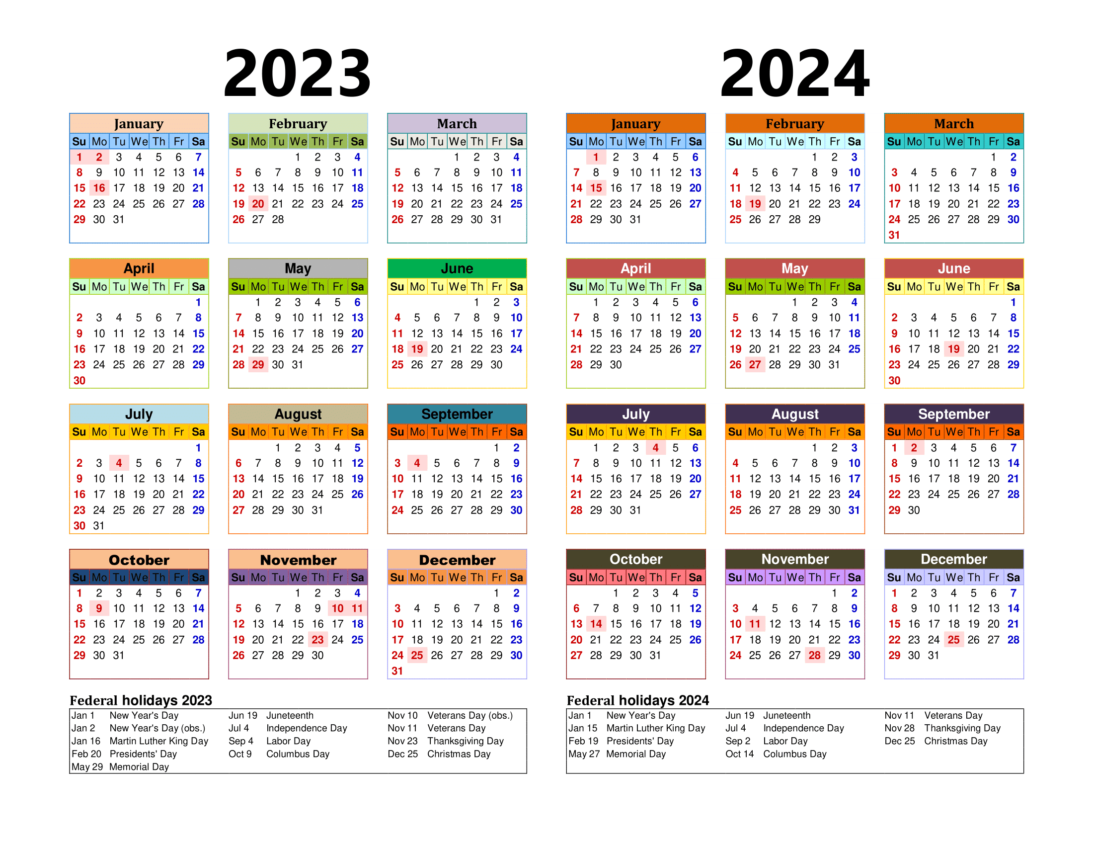 Free Printable Two Year Calendar Templates For 2023 And 2024 In Pdf for 2023-2024 Calendar With Holidays Printable