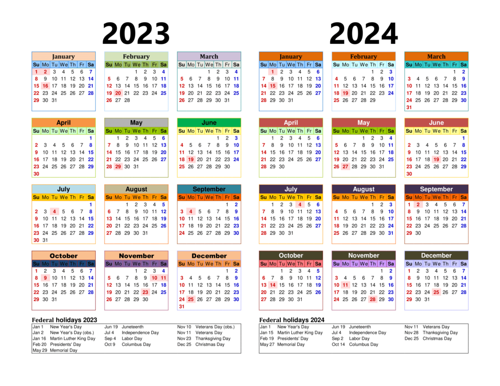 Printable Calendar 2023 And 2024 With Holidays | Printable Calendar 2024