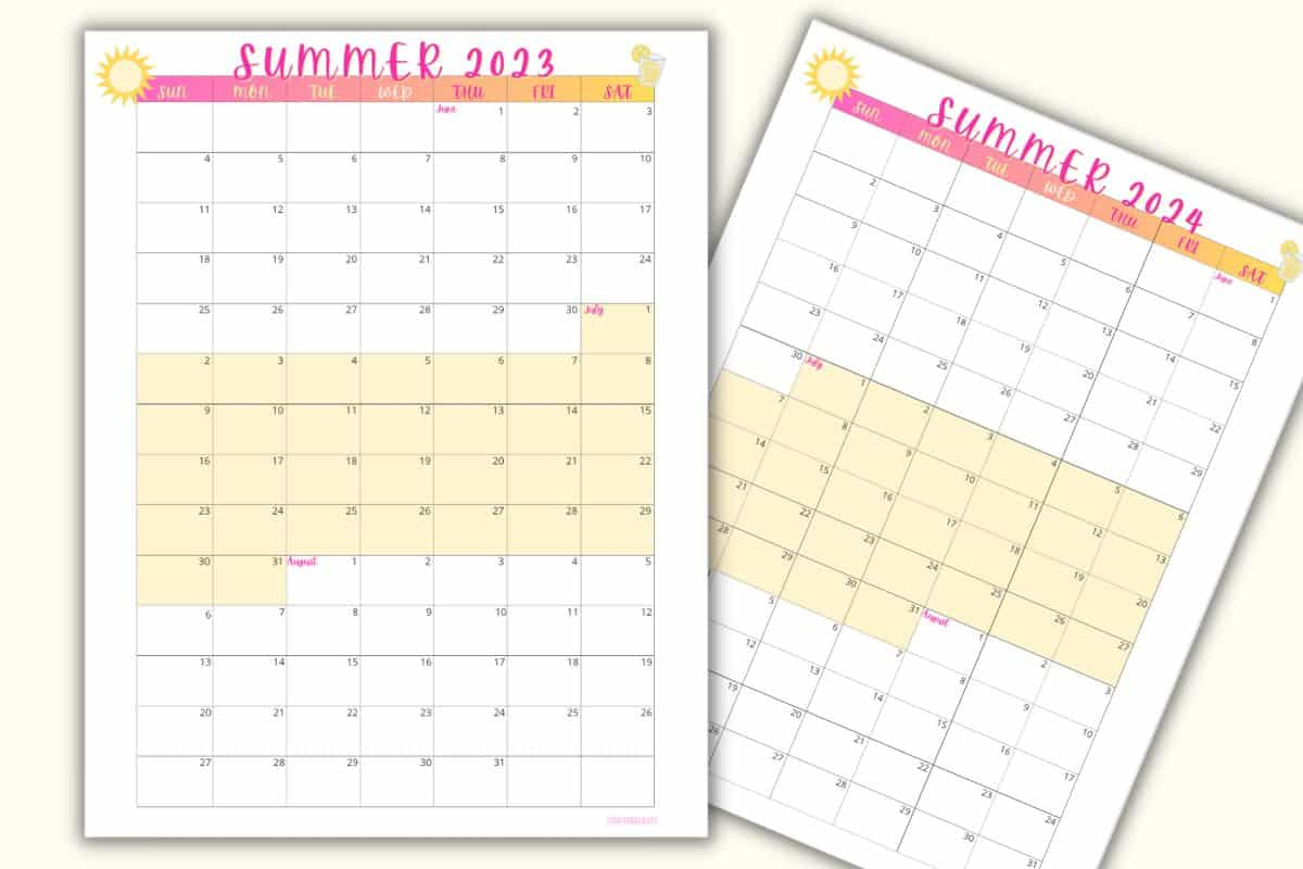Free Summer Calendar Printable For 2023 And 2024 ⋆ Love Our Real Life for Free Printable Summer Calendar 2024