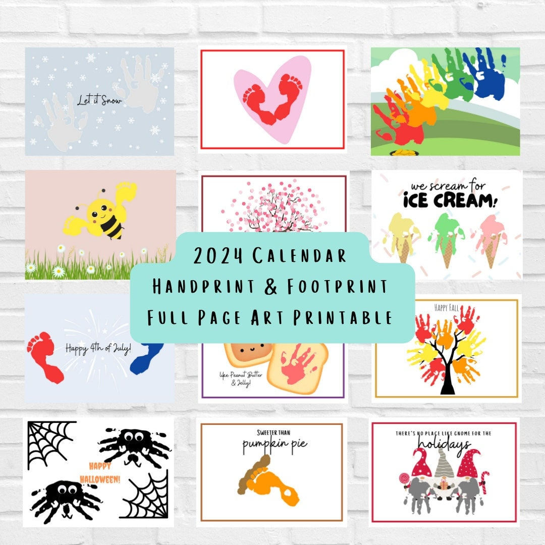 Handprint Calendar 2024 Footprint Art Calendar 2024 - Etsy for Free Printable Handprint Calendar 2024