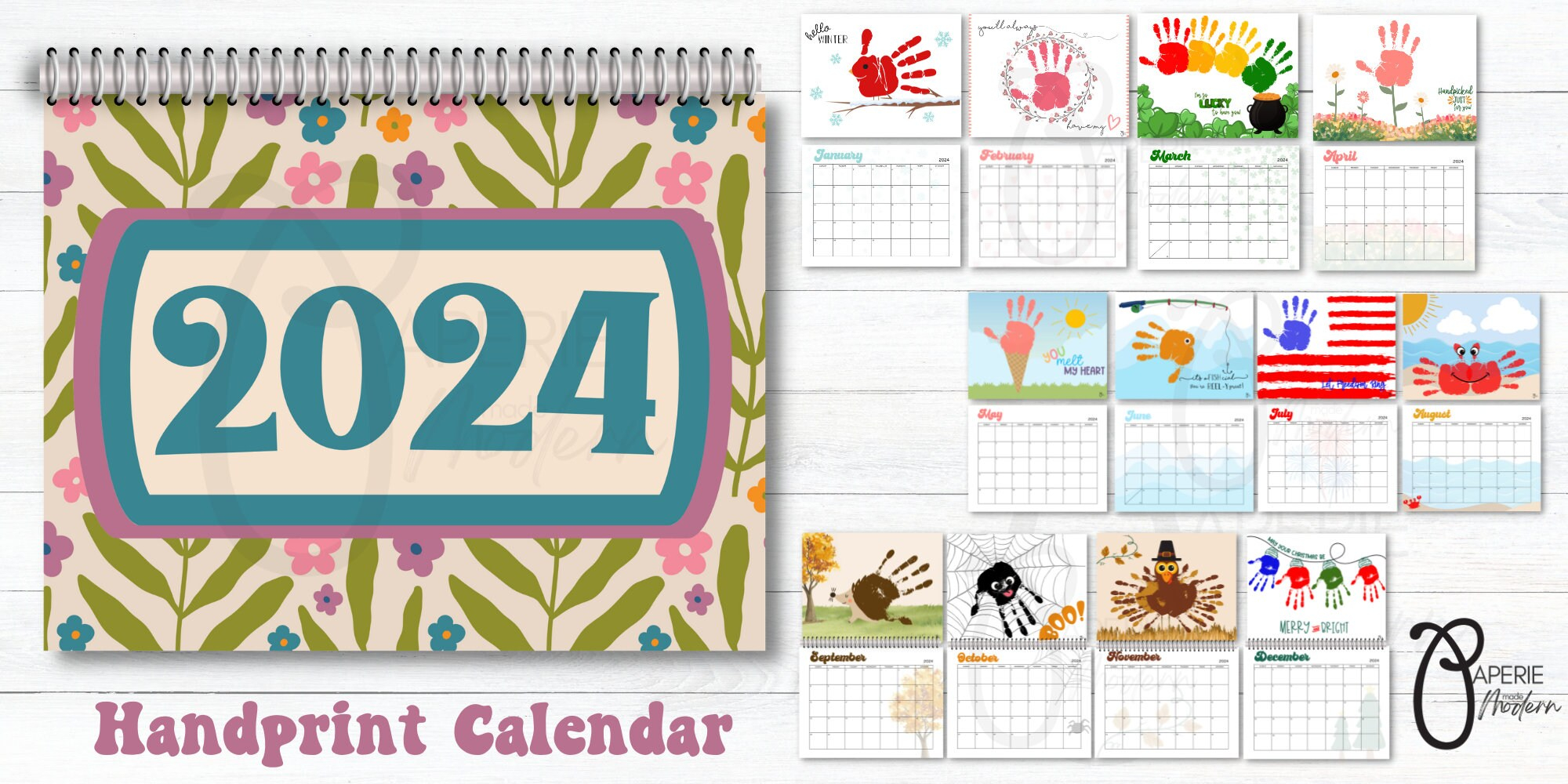 Handprint Calendar 2024-Memory Calendar - Etsy for Free Printable Handprint Calendar 2024