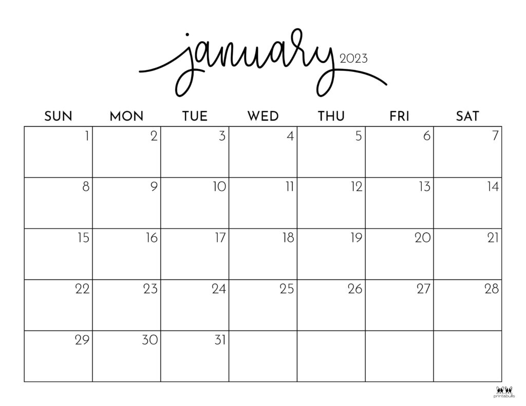 January 2023 Calendars - 50 Free Printables | Printabulls for January 2024 Calendar Printable Printabulls