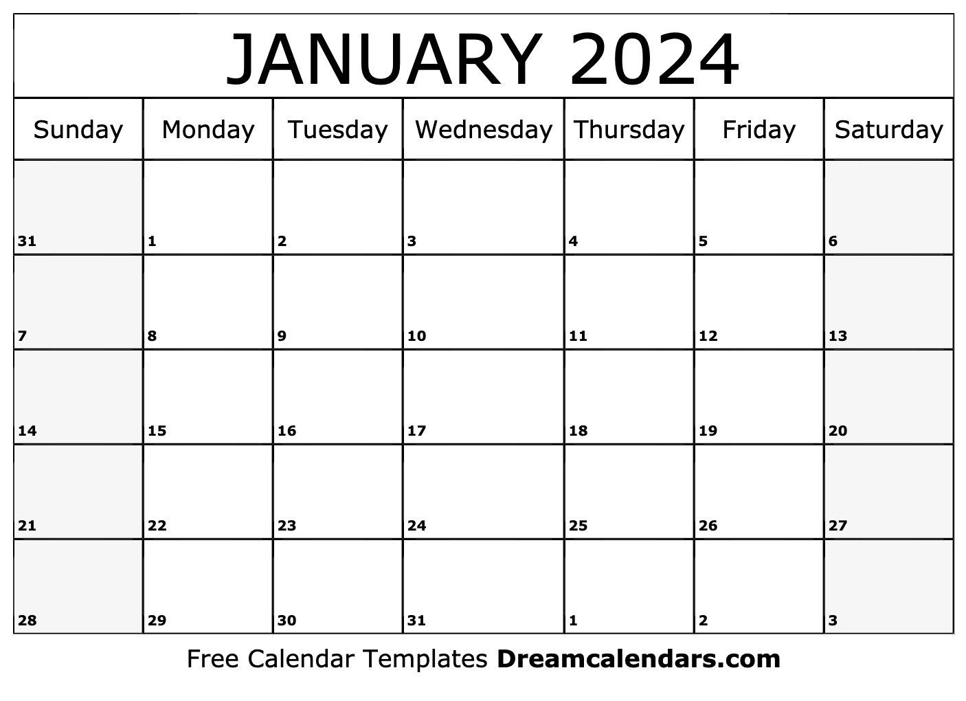 January 2024 Calendar | Free Blank Printable With Holidays for Free Printable January 2024 Calendar Wiki