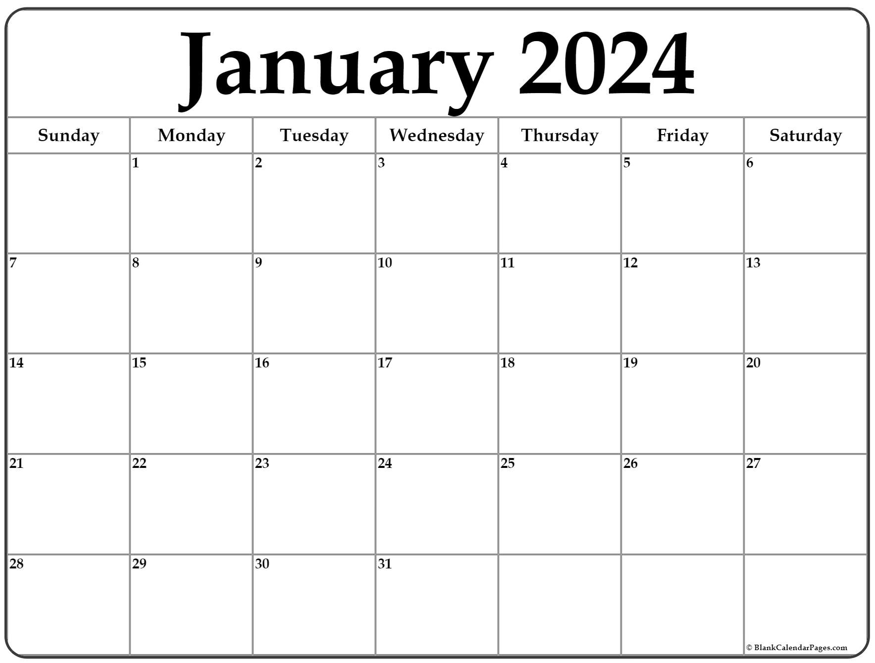 January 2024 Calendar | Free Printable Calendar for Blank Calendar 2024 Printable