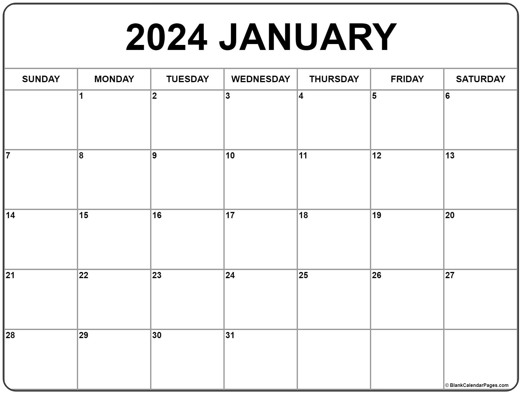 January 2024 Calendar | Free Printable Calendar for Blank Calendar January 2024 Printable