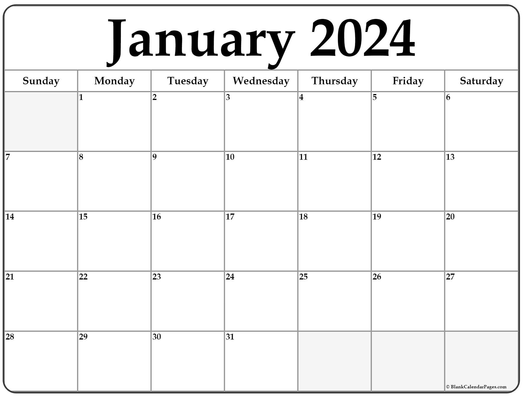 January 2024 Calendar | Free Printable Calendar for Calendar Template 2024 Printable Free