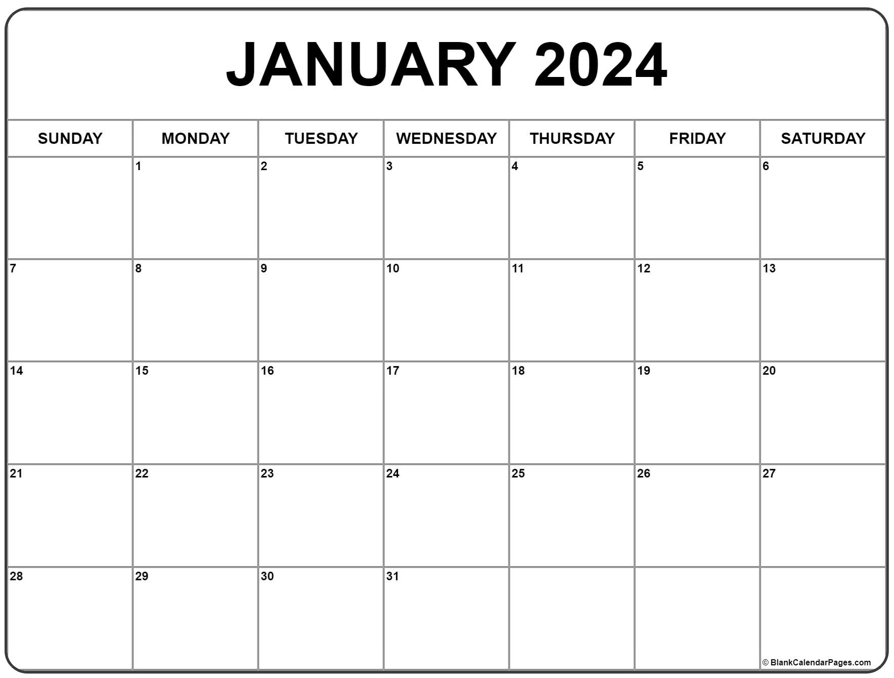 January 2024 Calendar | Free Printable Calendar for Free Calendar Printable January 2024