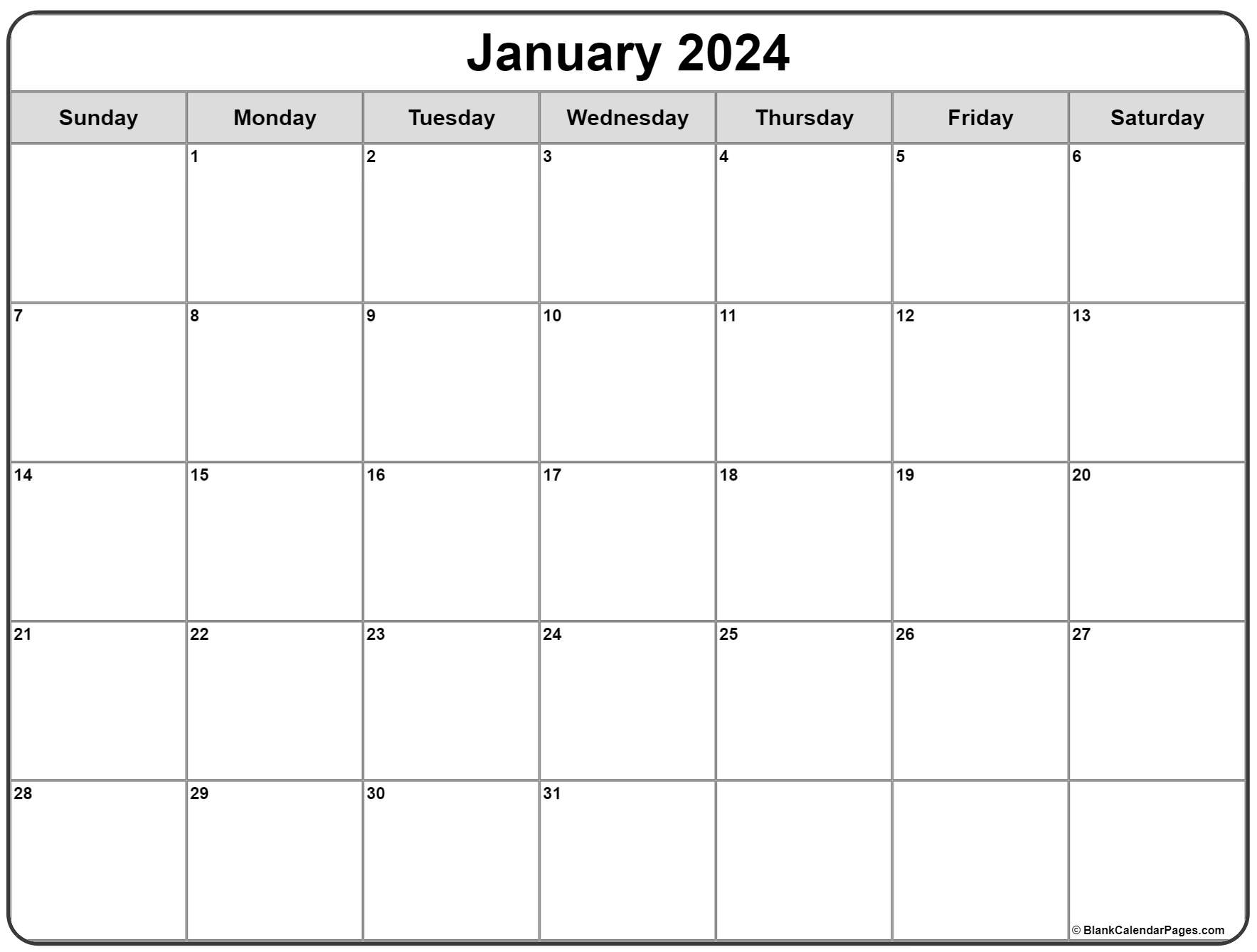 January 2024 Calendar | Free Printable Calendar for Printable Calendar 2024 With Space To Write