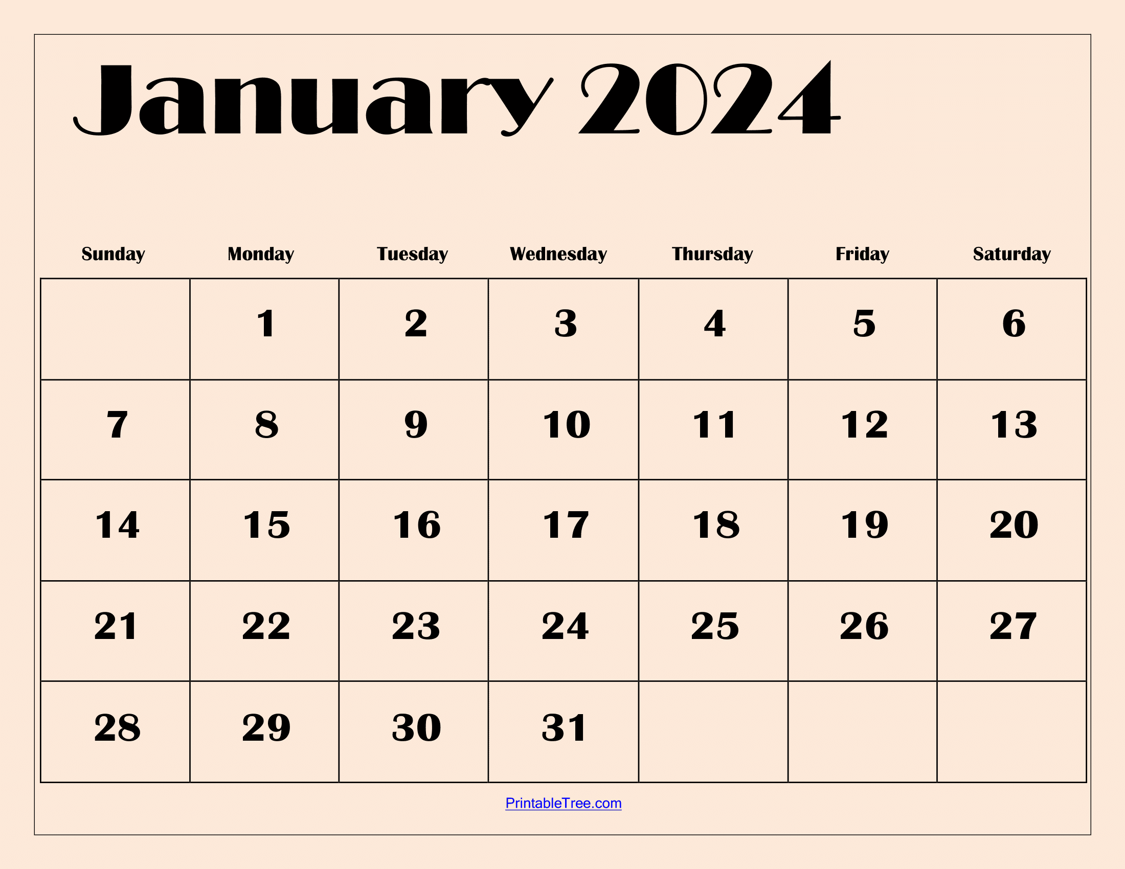 January 2024 Calendar Printable Pdf Template With Holidays for Cute January 2024 Printable Calendar