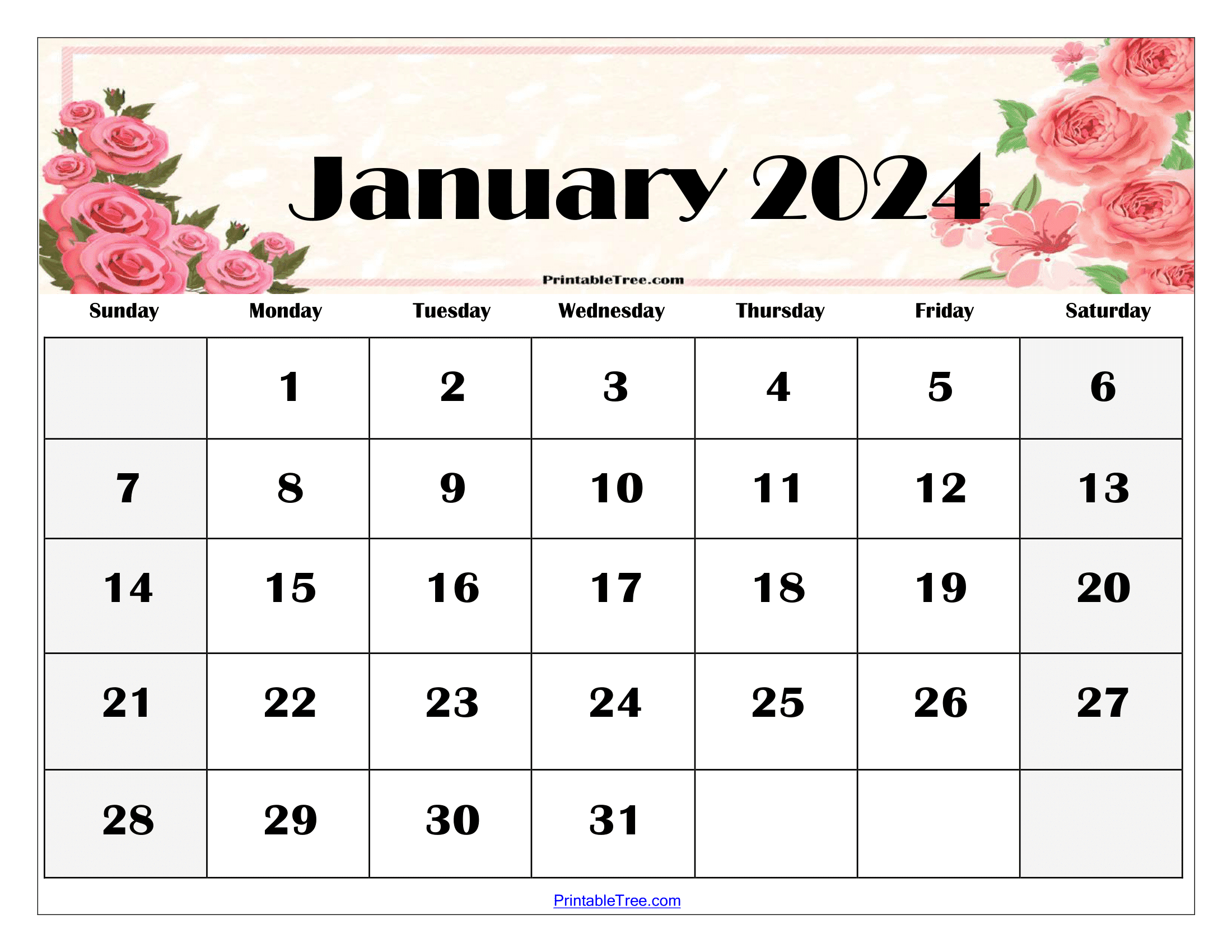 January 2024 Calendar Printable Pdf Template With Holidays for January 2024 Calendar Cute Printable