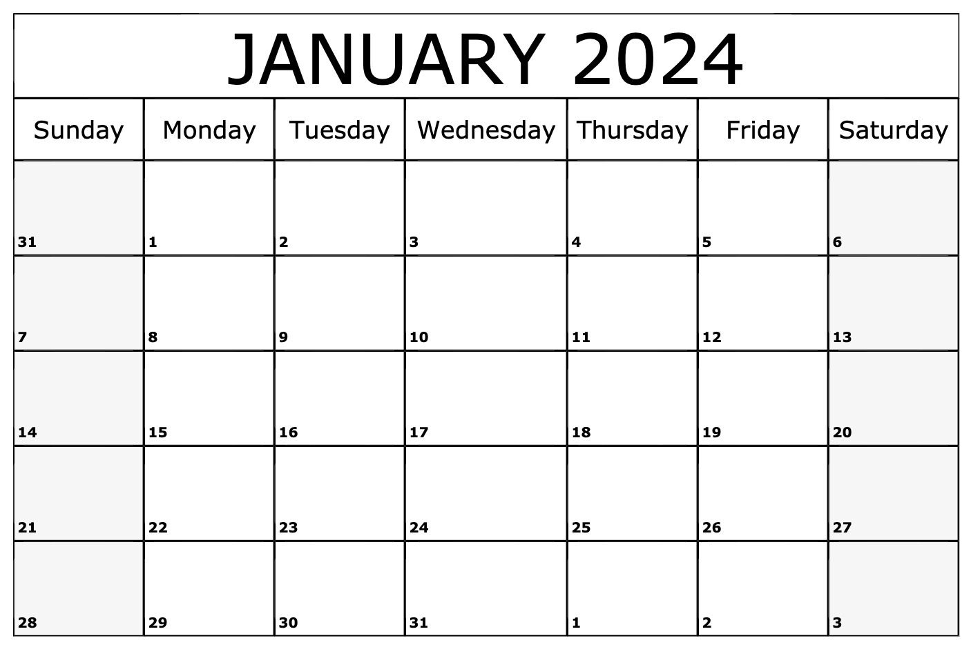 January 2024 Calendar Template In Pdf, Word, Excel Formats for January 2024 Printable Calendar Word