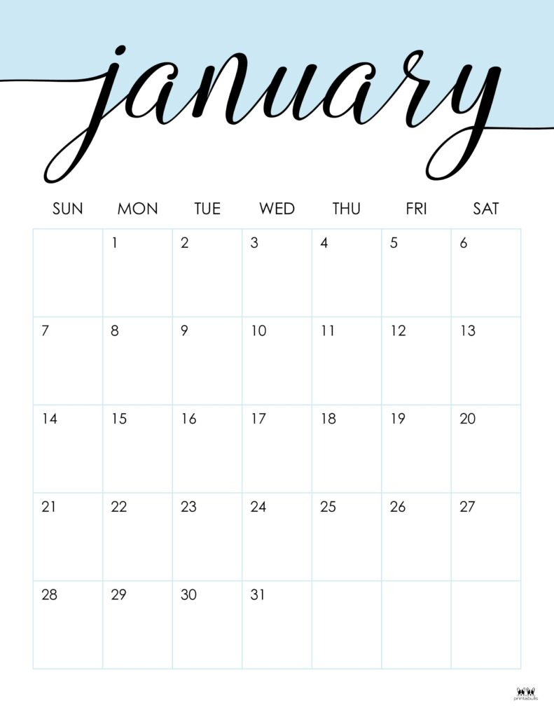 January 2024 Calendars - 50 Free Printables | Printabulls for January 2024 Calendar Printable Printabulls