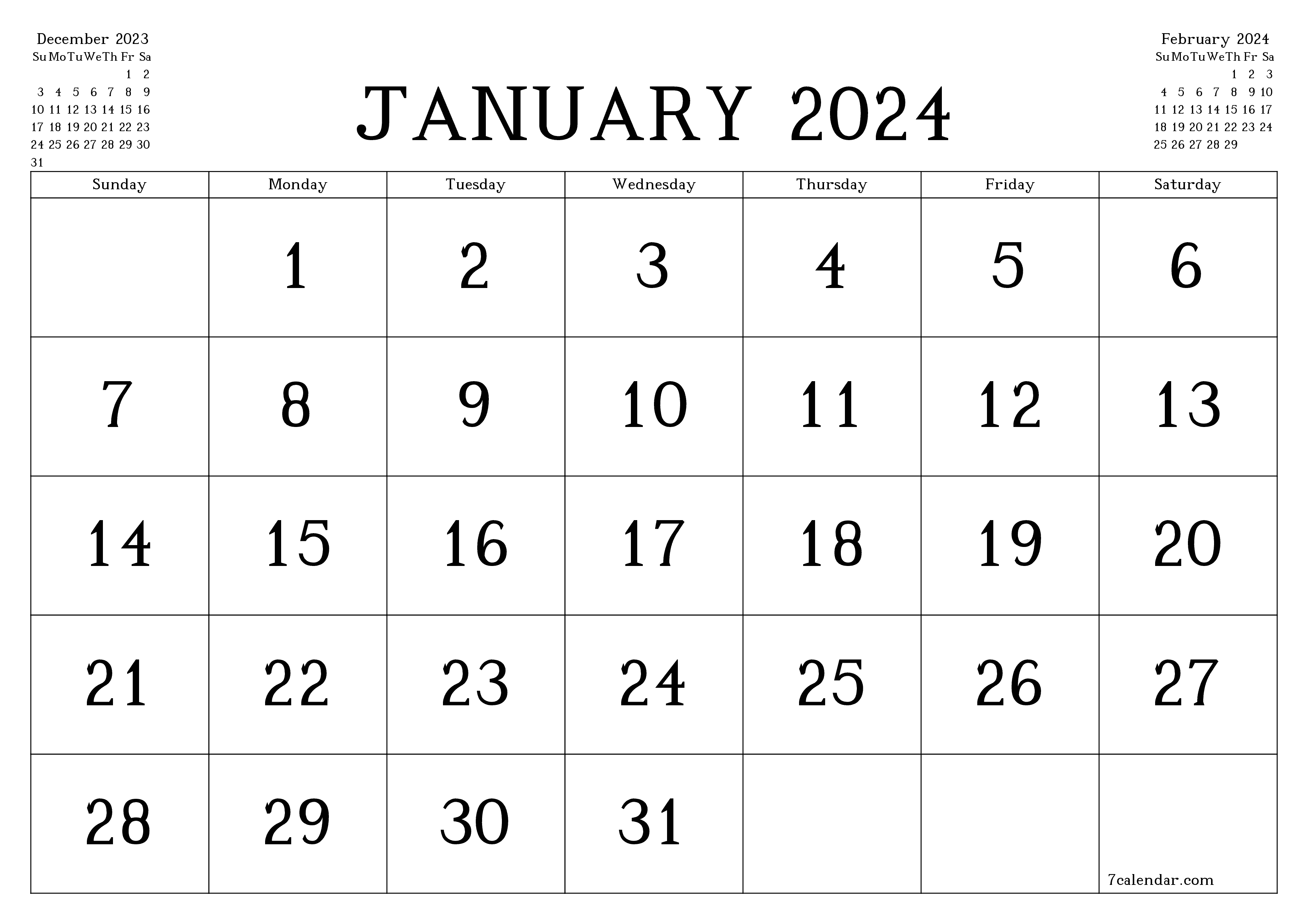January 2024 Free Printable Calendars And Planners, Pdf Templates for 2024 Individual Month Calendar Printable