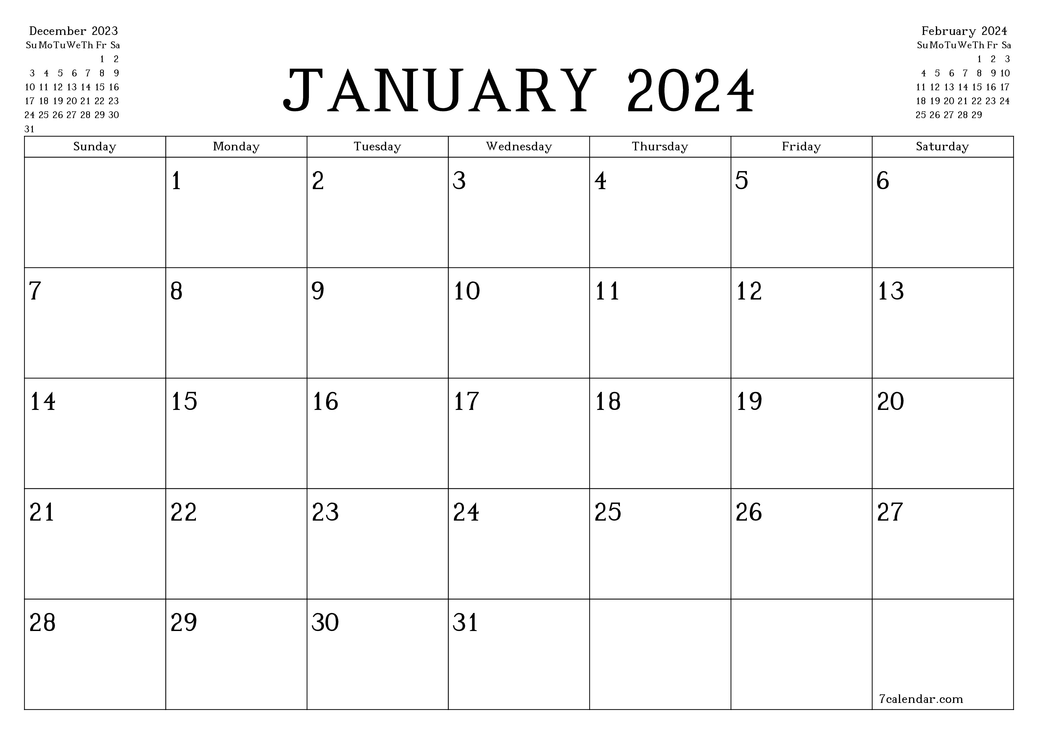 January 2024 Free Printable Calendars And Planners, Pdf Templates for January 2024 Weekly Calendar Printable