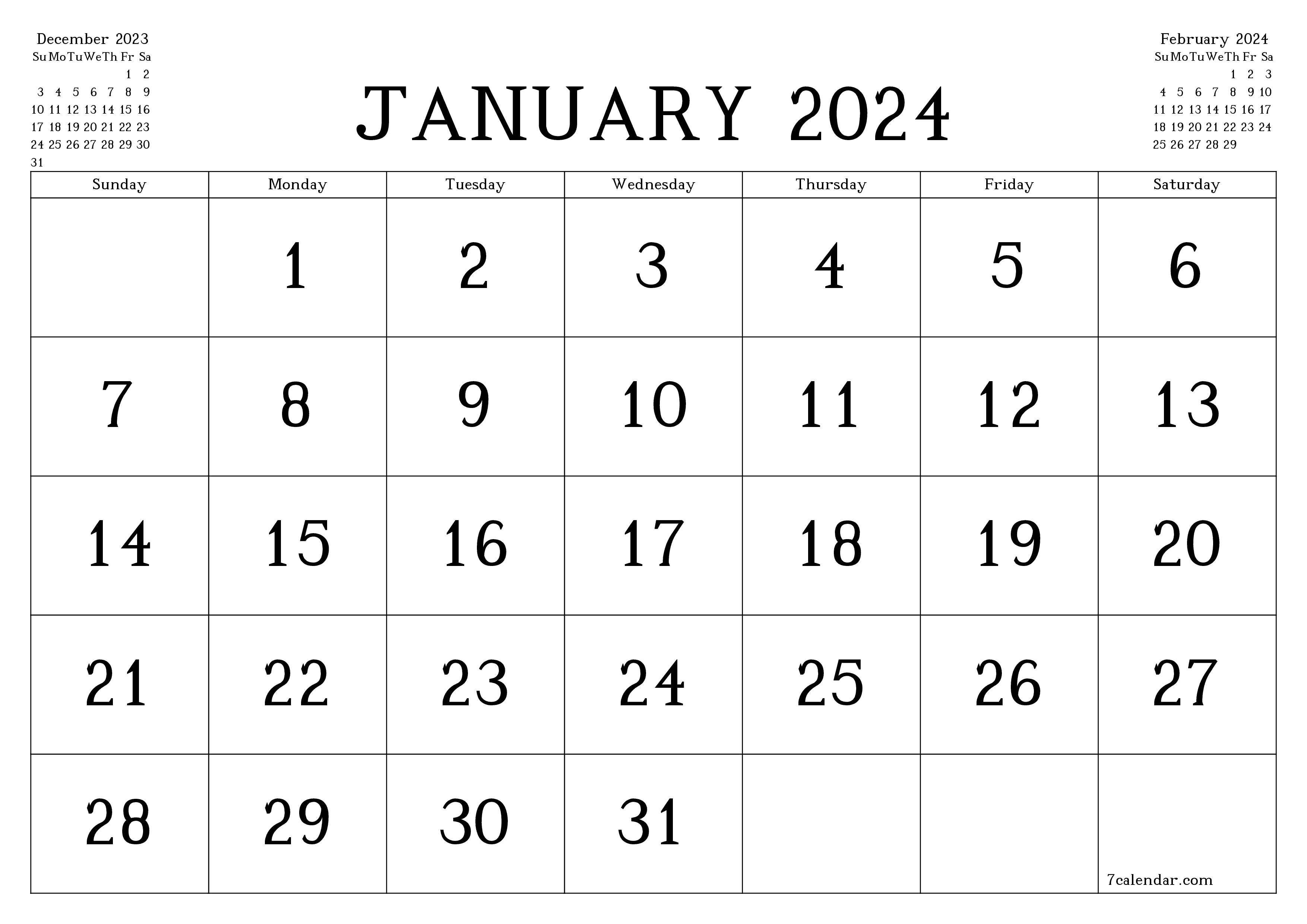 January 2024 Free Printable Calendars And Planners, Pdf Templates for Printable Calendar Months 2024