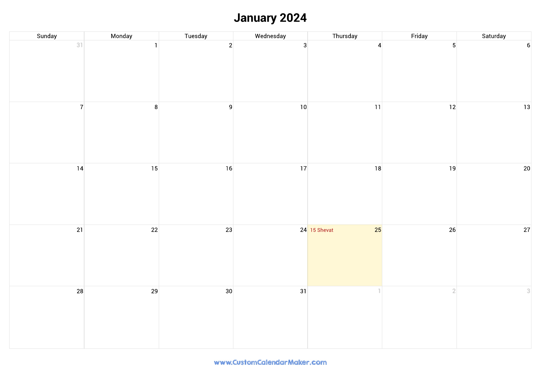 January 2024 Jewish Calendar With Hebrew Holidays for 2024 Calendar With Jewish Holidays Printable