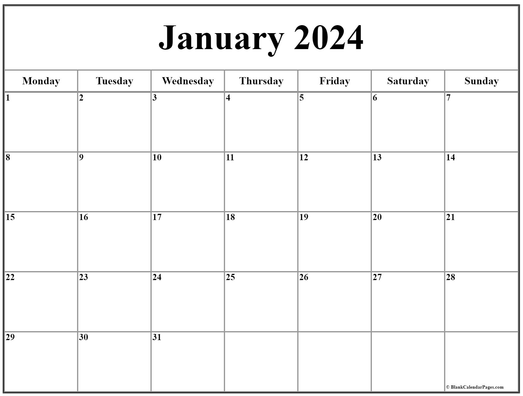 January 2024 Monday Calendar | Monday To Sunday for Free Printable Calendar 2024 Starting Monday