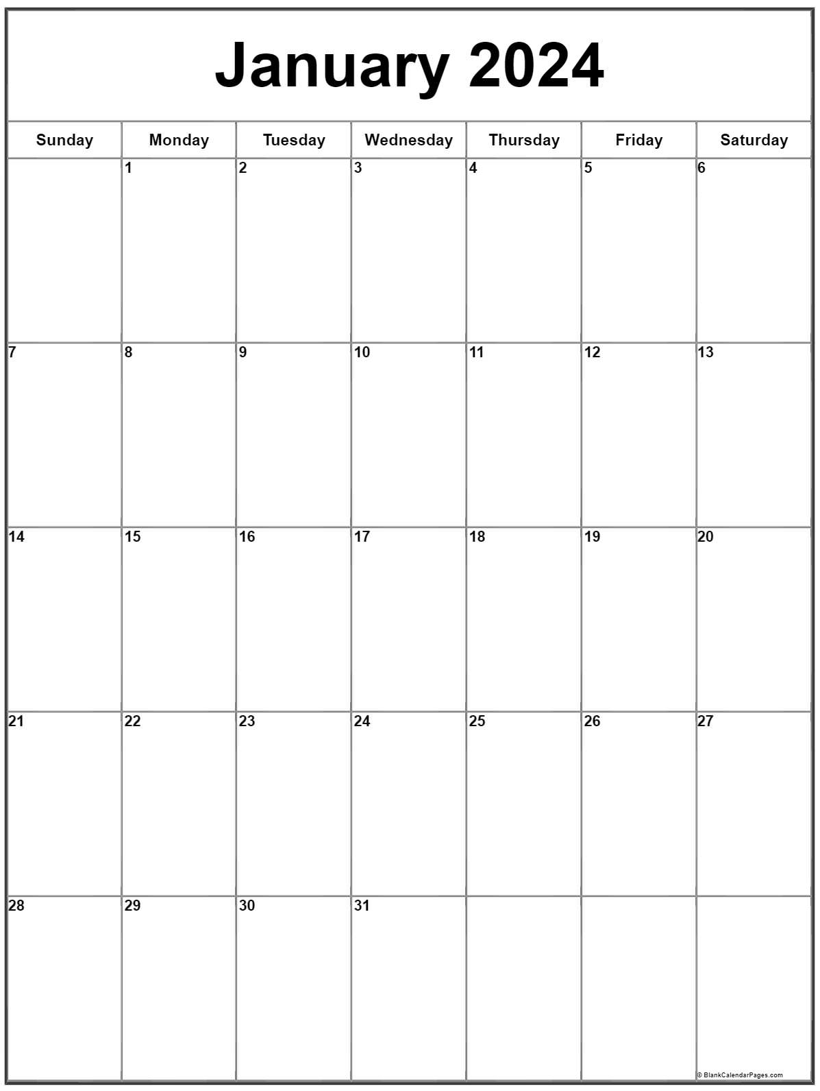 January 2024 Vertical Calendar | Portrait for 2024 Calendar Portrait Printable