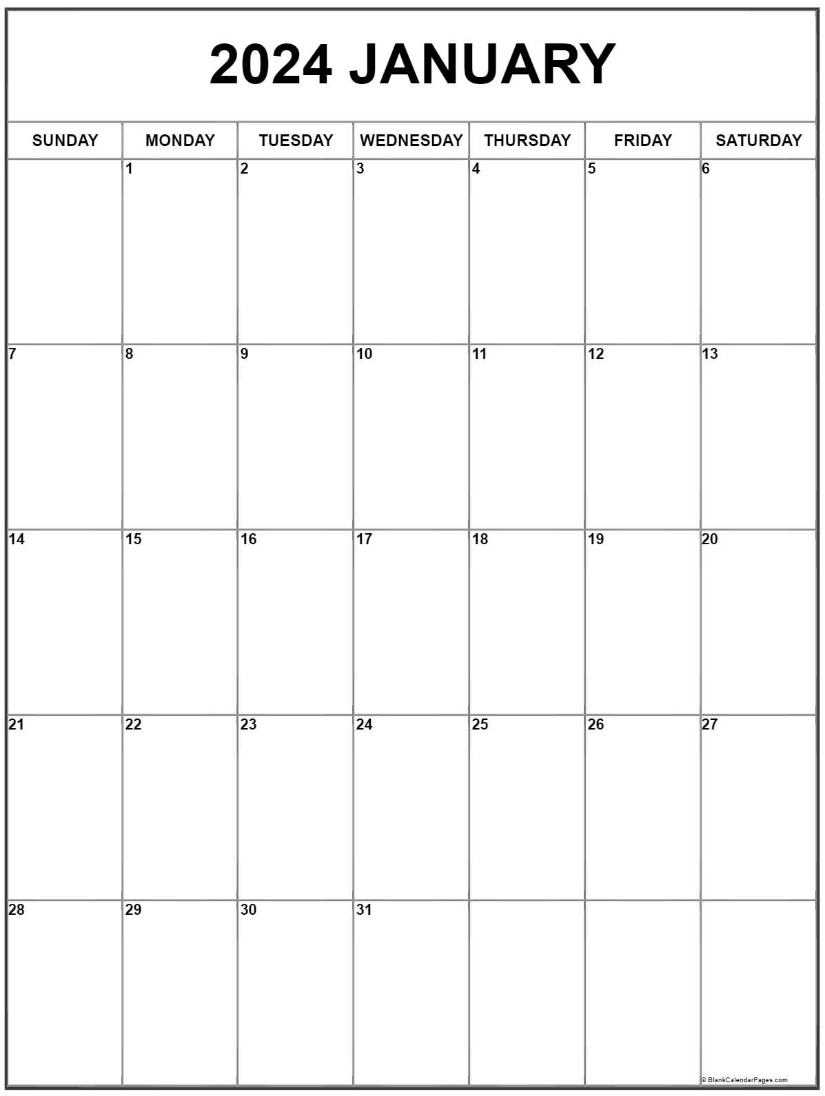 January 2024 Vertical Calendar | Portrait for 2024 Monthly Calendar Printable Portrait Mode