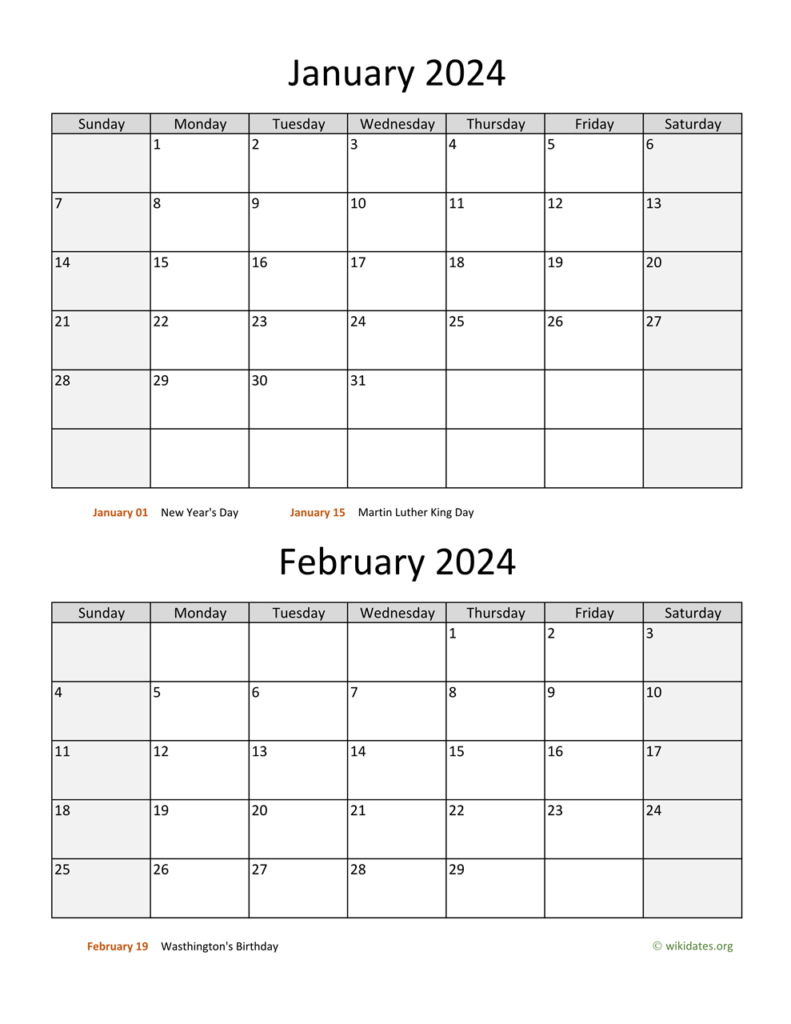 January February Calendar 2024 Printable FREE Printable
