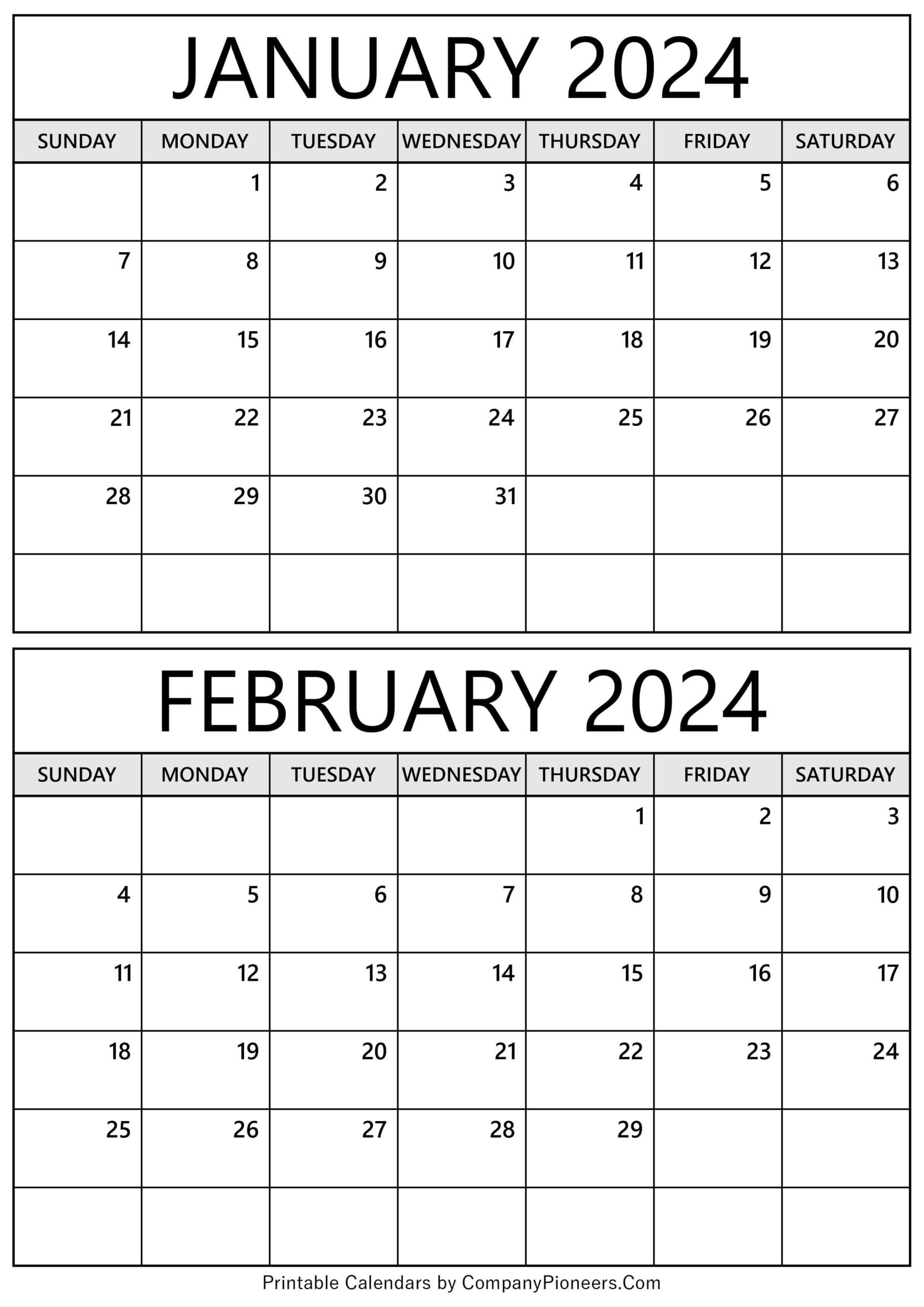 January February 2024 Calendar Printable Free To Print Bonny Christy