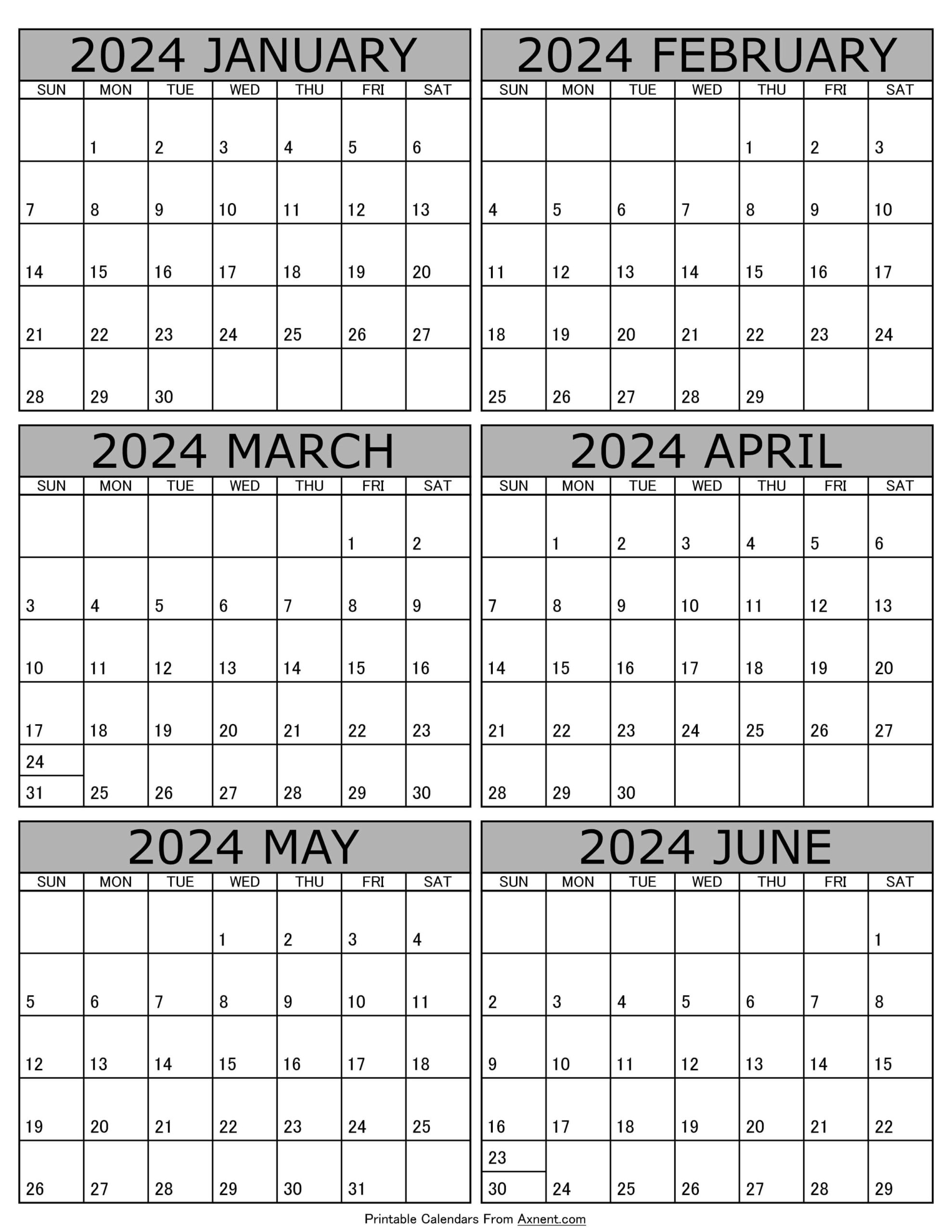 January To June 2024 Calendar Templates - Six Months for Printable Six Month Calendar 2024