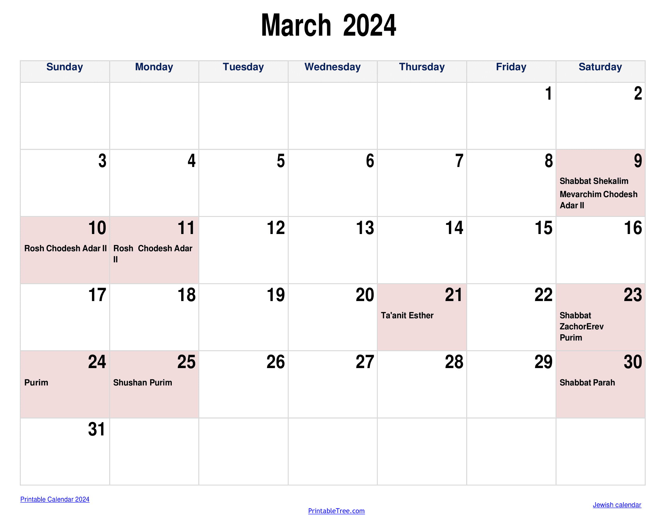 Jewish Calendar 2023, 2024 Pdf Templates With Jewish Holidays Lists for Jewish Calendar 2024 Printable
