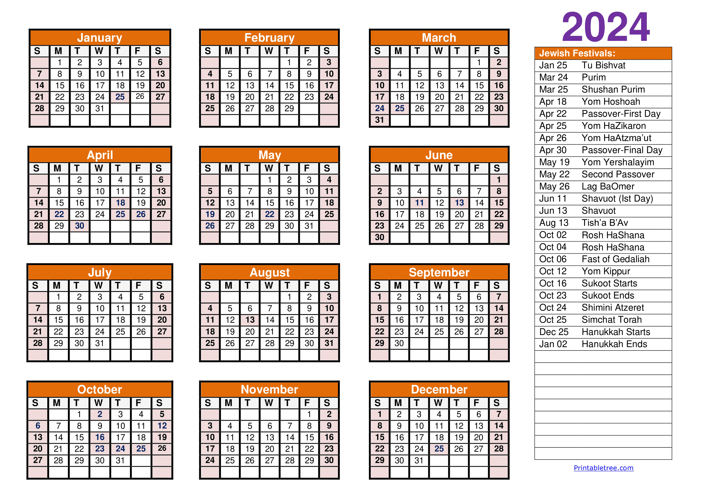 Jewish Calendar 2023, 2024 Pdf Templates With Jewish Holidays Lists for Julian Calendar 2024 Printable