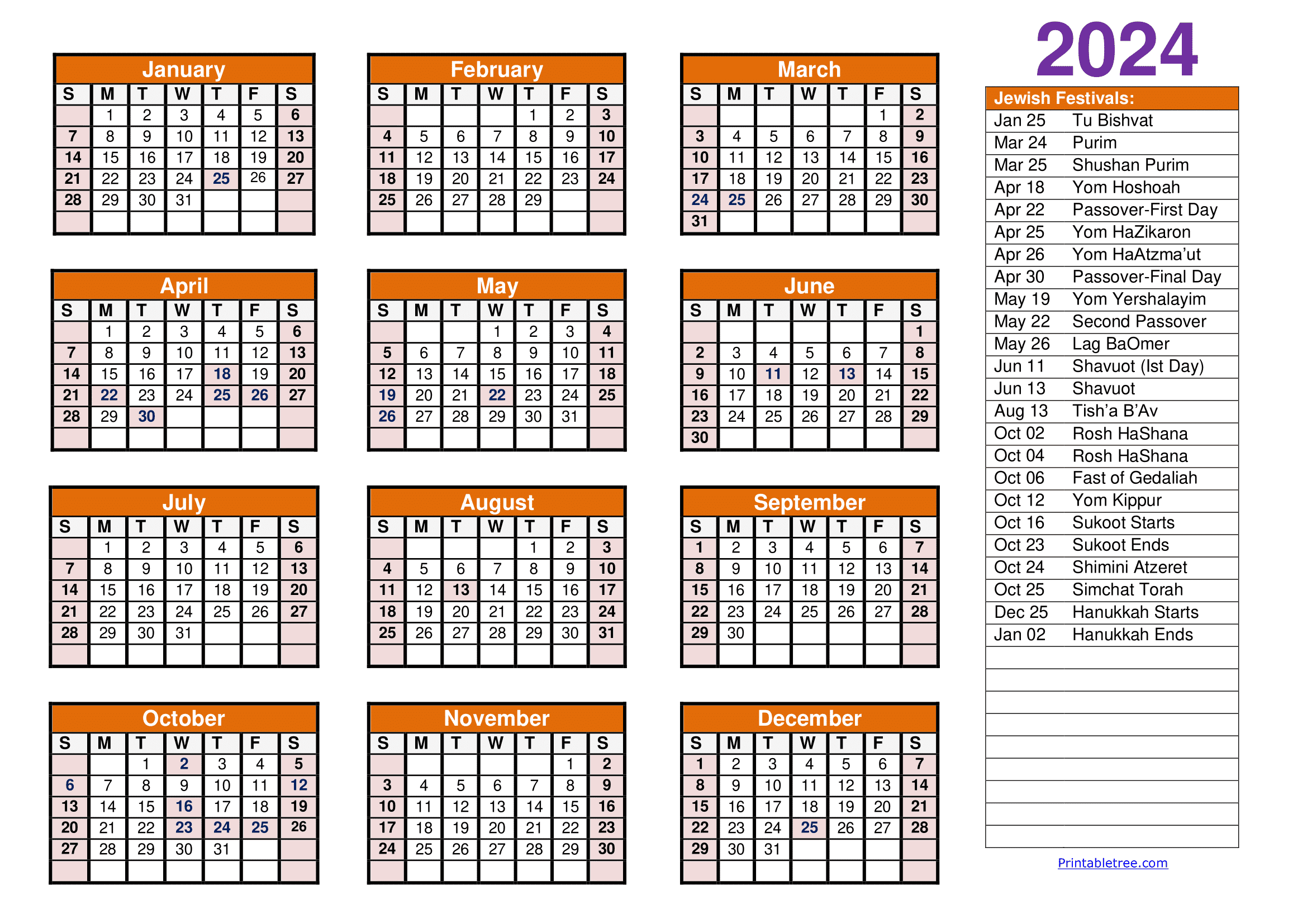 Jewish Calendar 2023, 2024 Pdf Templates With Jewish Holidays Lists for Printable Hebrew Calendar 2024