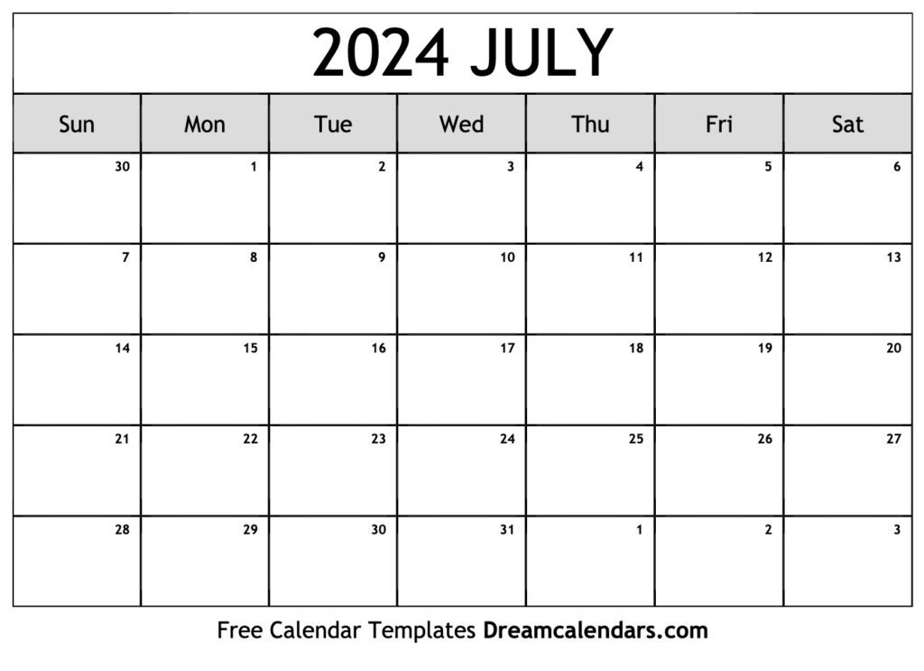 Blank Calendar July 2024 Free Printable FREE Printable