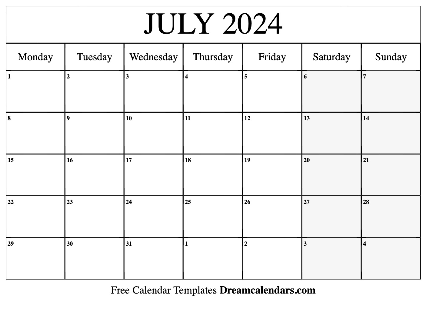 July 2024 Calendar | Free Blank Printable With Holidays for Blank Calendar Template July 2024 Printable