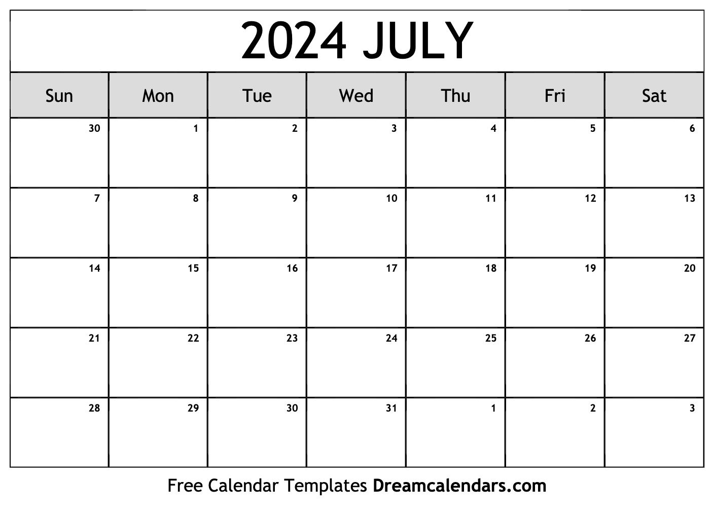 Blank Calendar Template July 2024 Printable Printable Calendar 2024