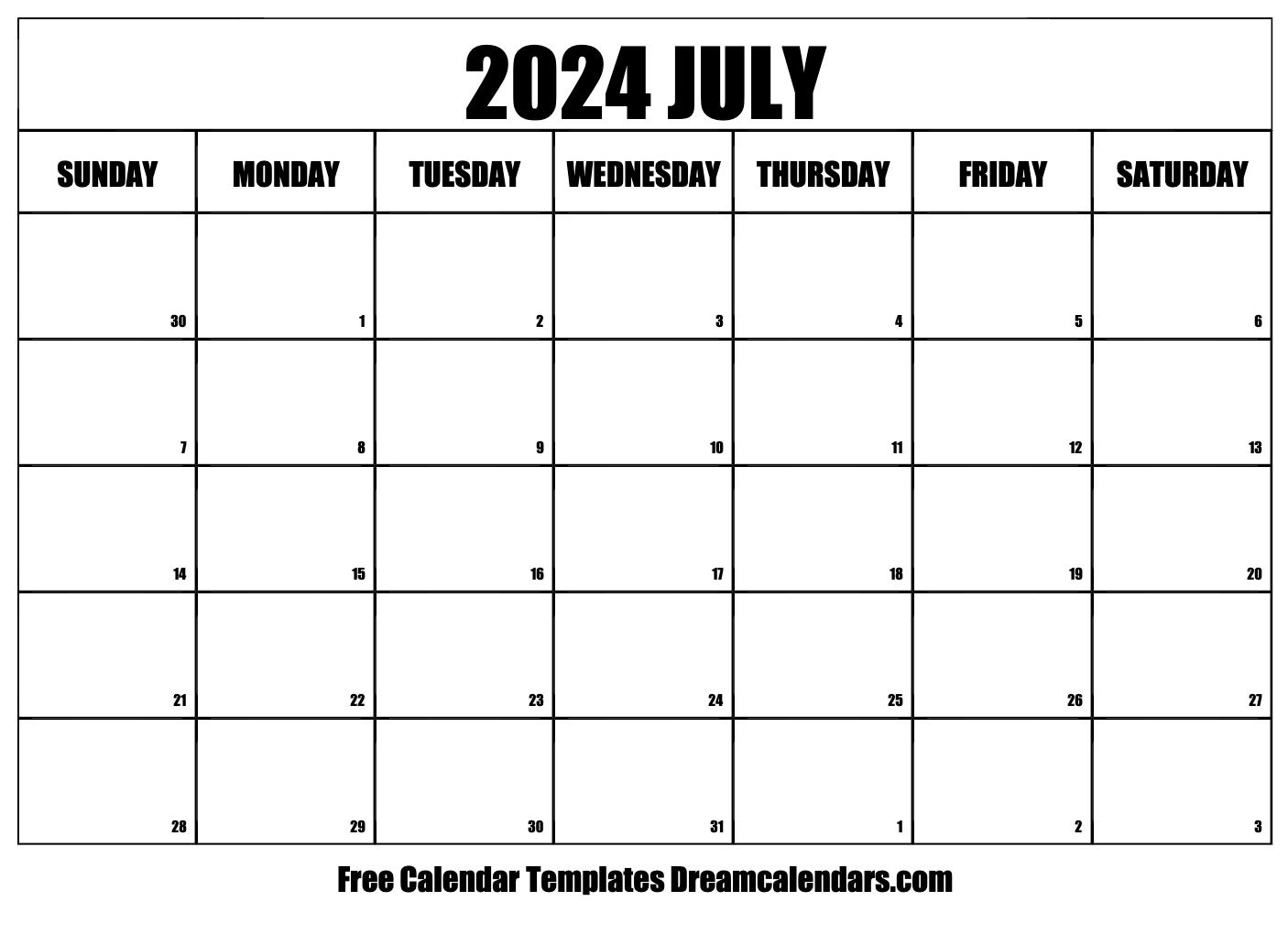 July 2024 Calendar | Free Blank Printable With Holidays for Calendar Printable July 2024