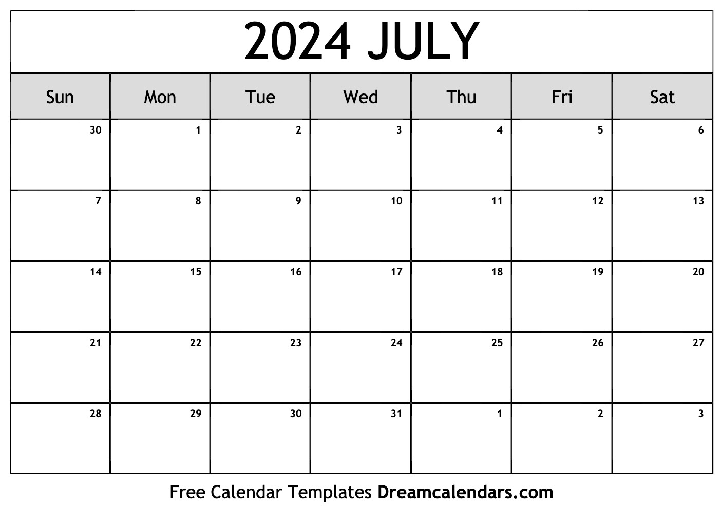 July 2024 Calendar | Free Blank Printable With Holidays for Free July 2024 Calendar Printable