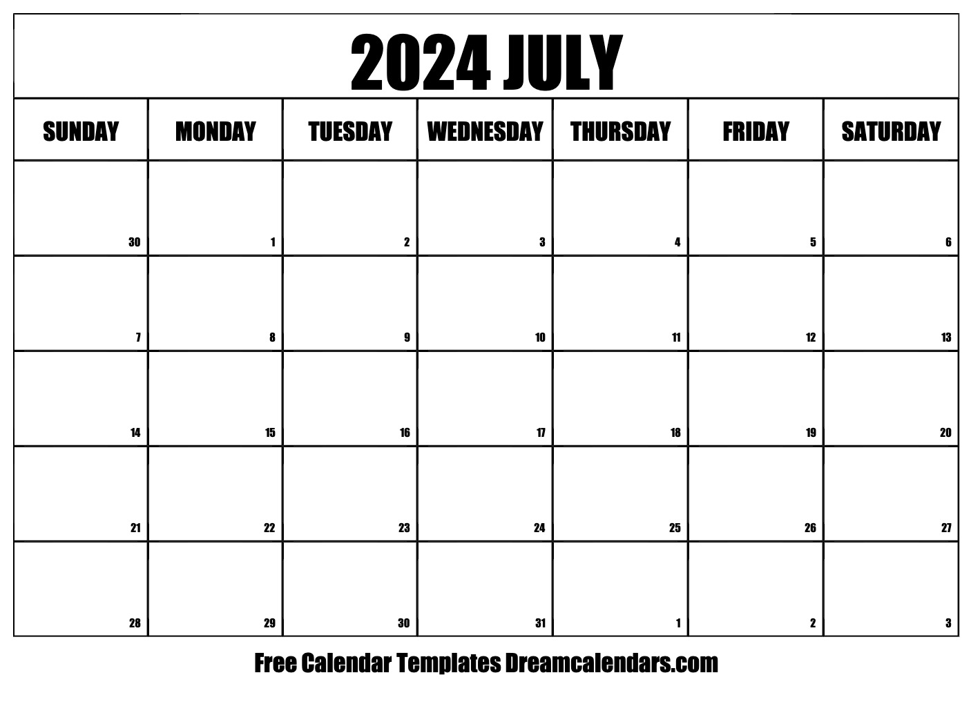 July 2024 Calendar | Free Blank Printable With Holidays for Free July 2024 Printable Calendar