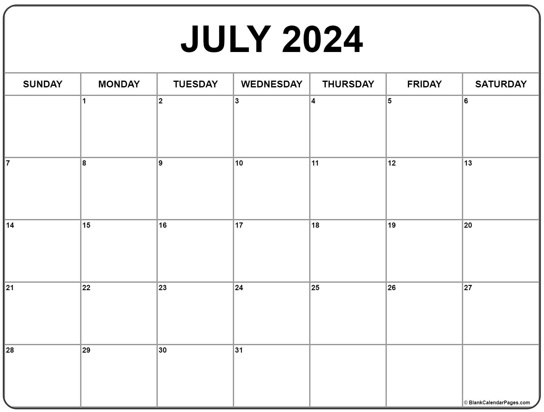 July 2024 Calendar | Free Printable Calendar for 2024 July Printable Calendar