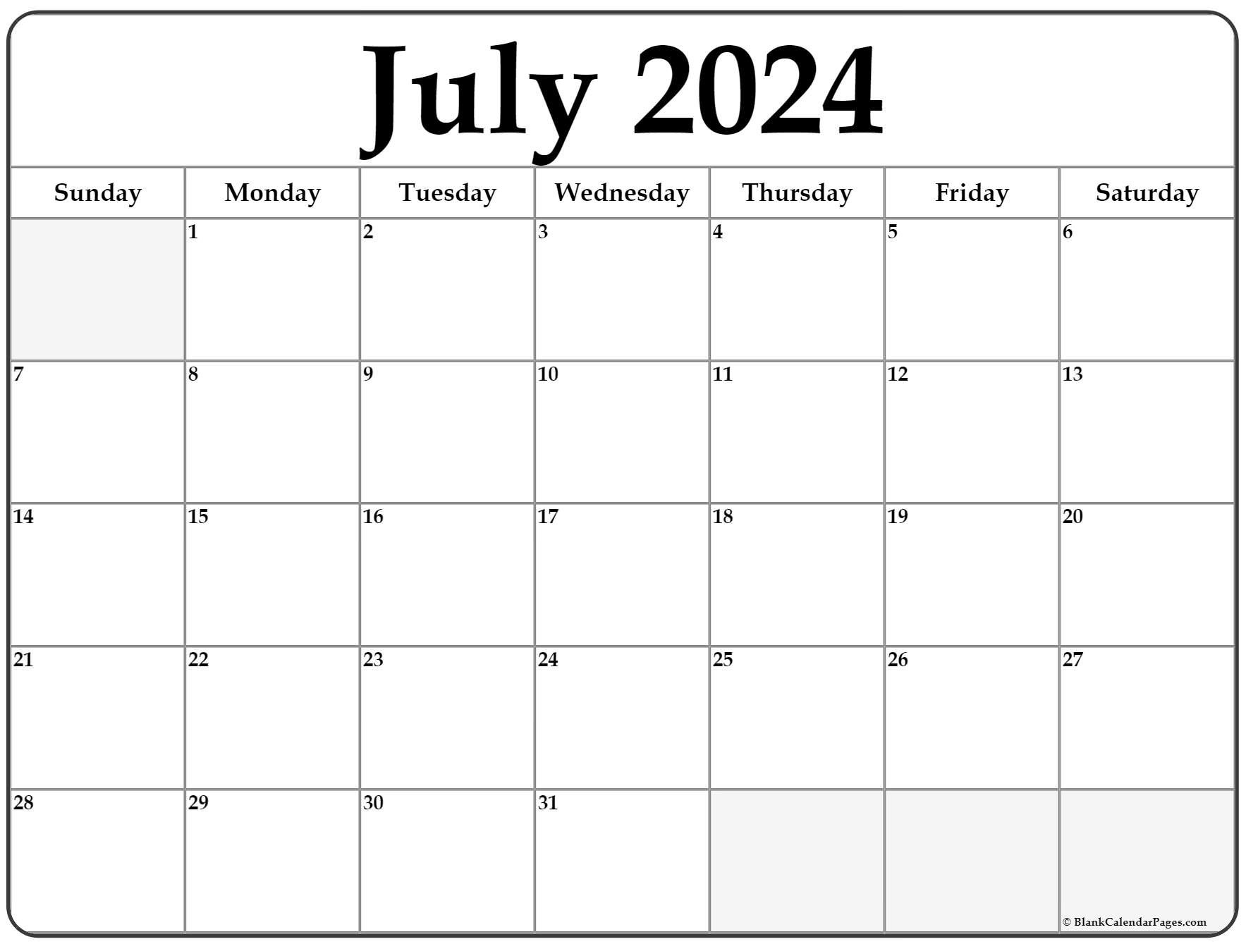 July 2024 Calendar | Free Printable Calendar for Calendar Summer 2024 Printable