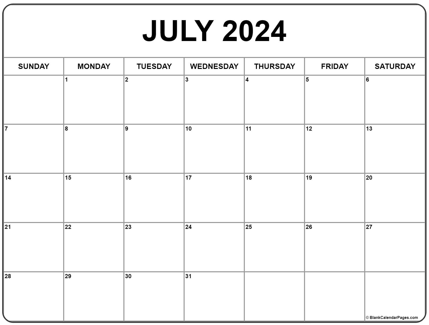 Free Printable Calendar July 2024 June 2024 Printable Calendar 2024