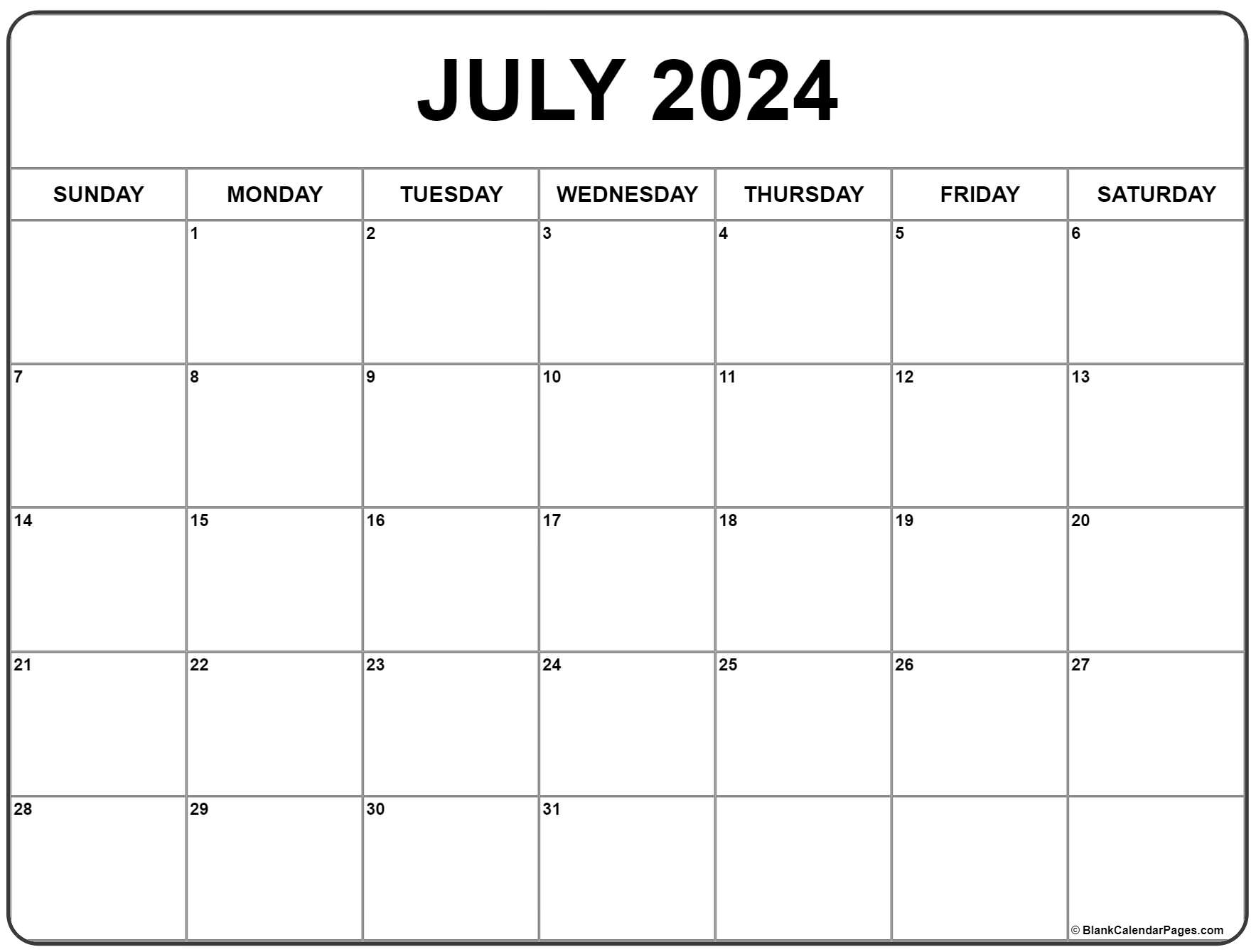 July 2024 Calendar | Free Printable Calendar for Free Printable Calendar July 2024